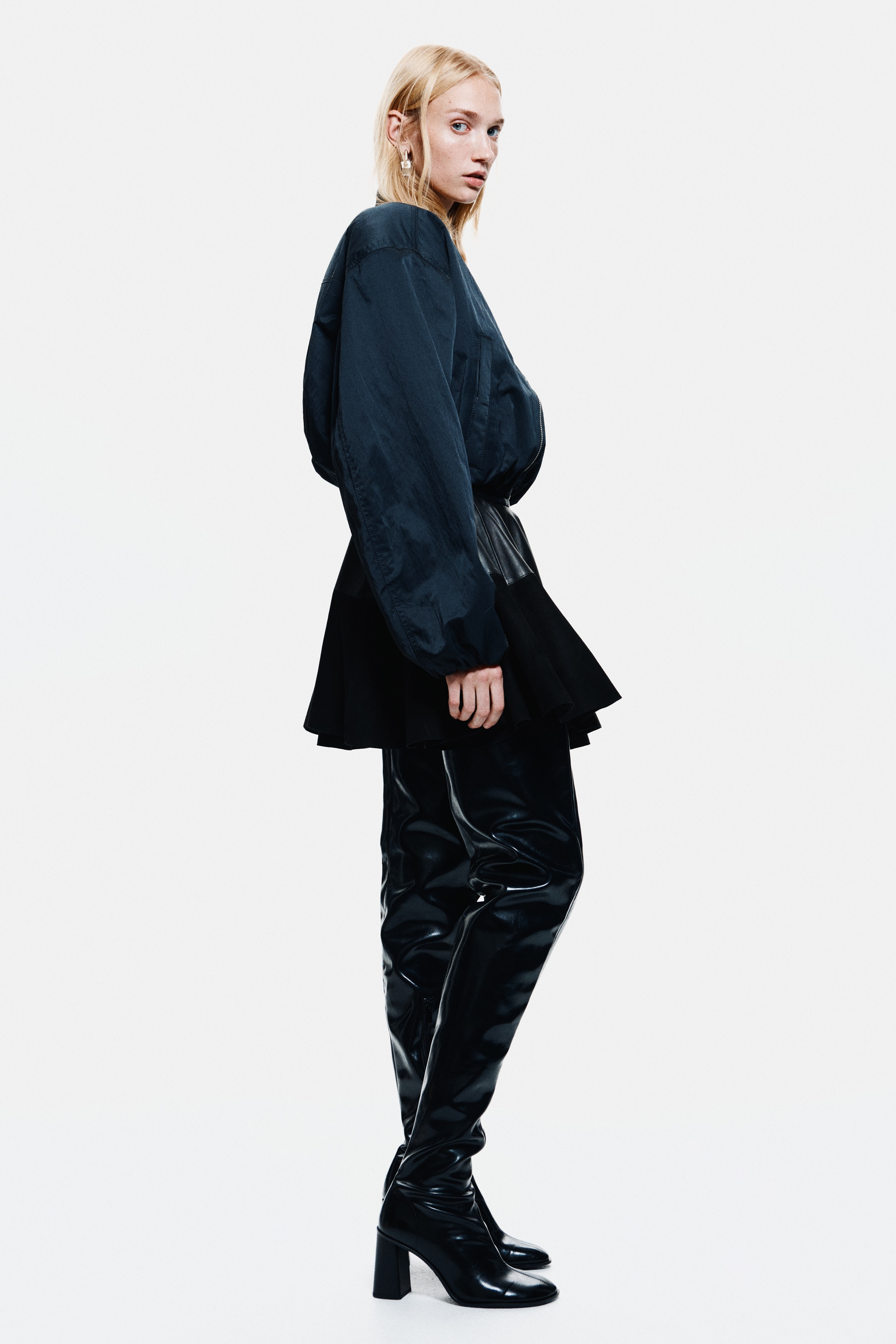 Circular leather mini skirt