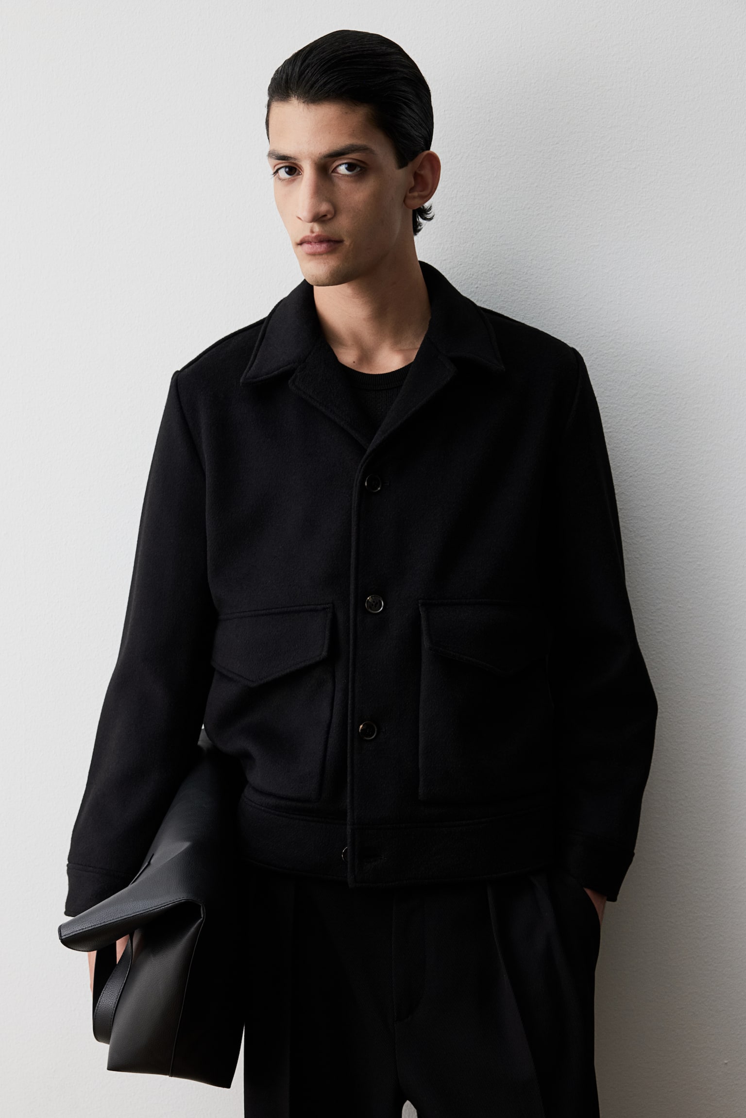 Wool-blend jacket - Black/Dark brown - 3