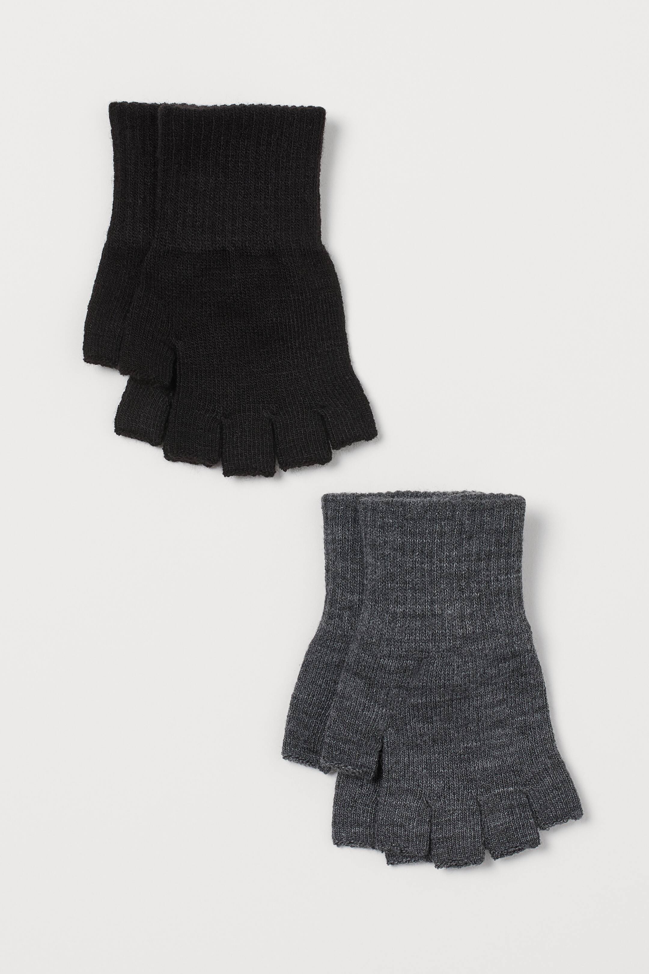 View larger image: 2-pack fingerless gloves - Black/Dark grey marl - Ladies | H&M HK 1