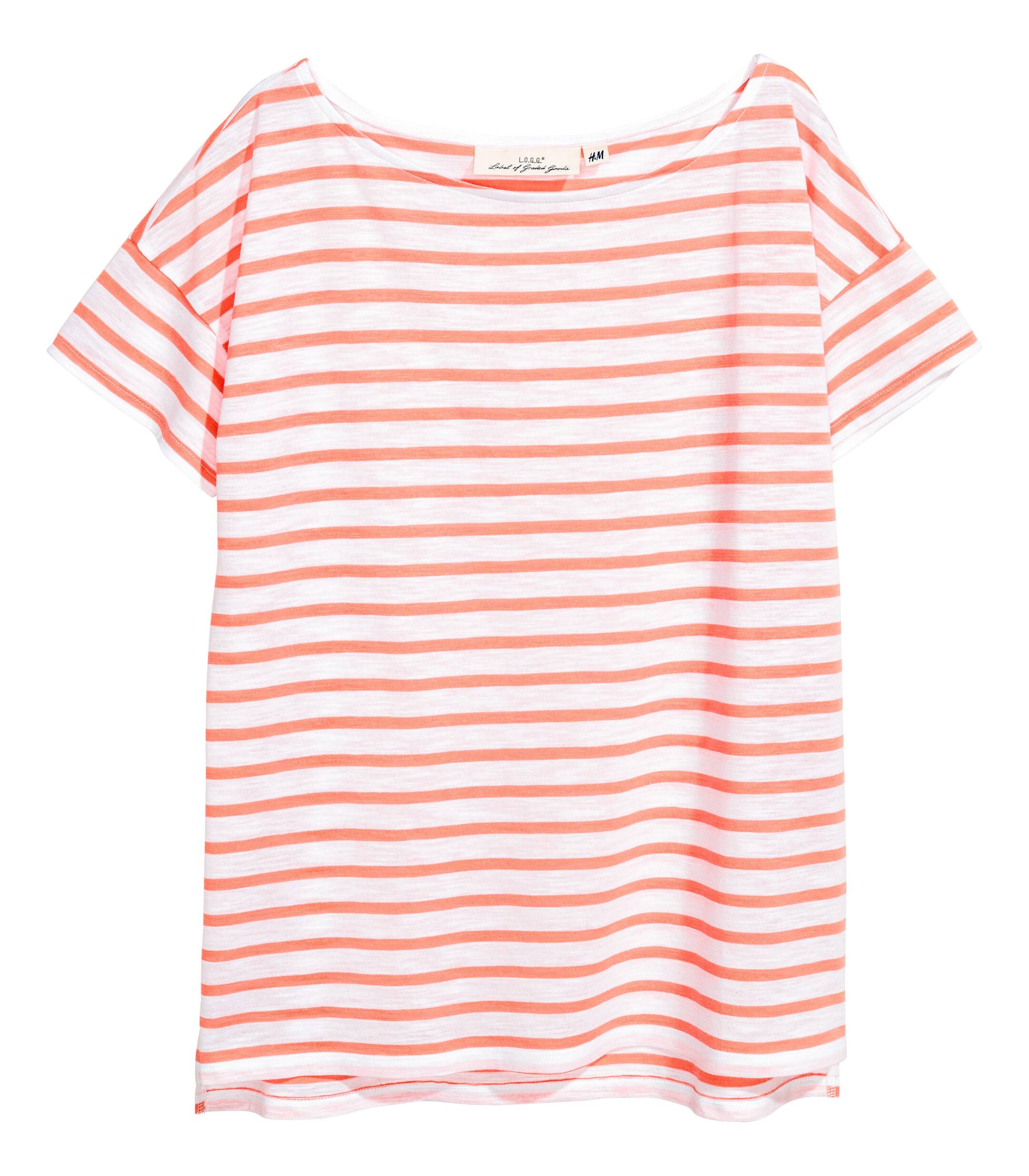 Näytä suurempi kuva: Lyhythihainen pusero - Koralli/Raidallinen - NAISET | H&M FI 1