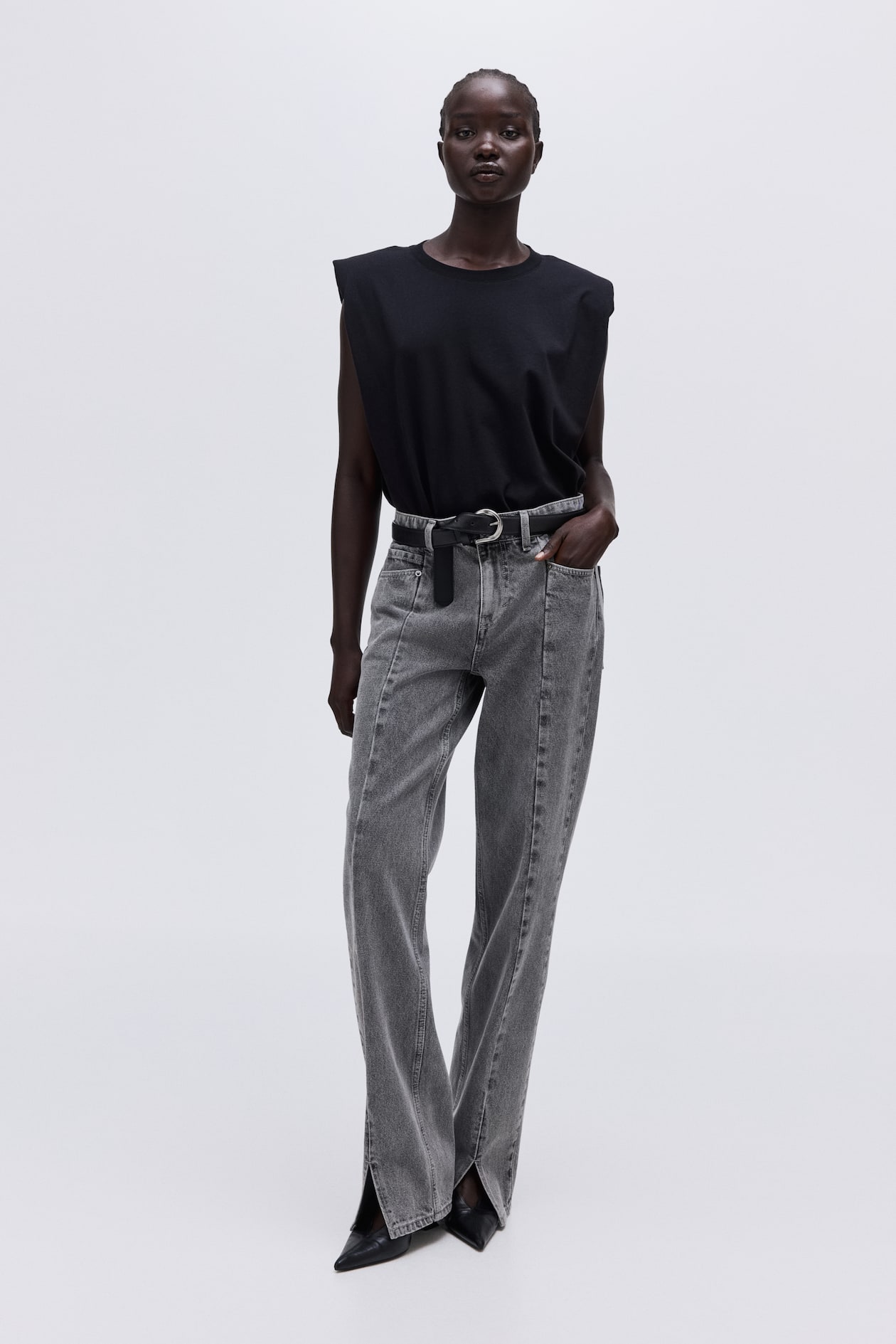 Jean avec fente en bas de jambe Gris denim FEMME H&M CA