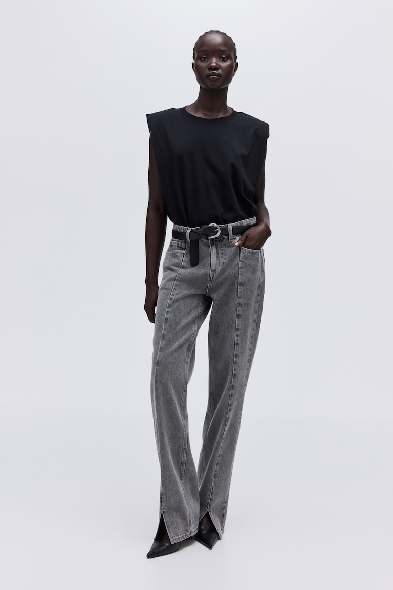 Jean avec fente en bas de jambe Gris denim FEMME H&M FR