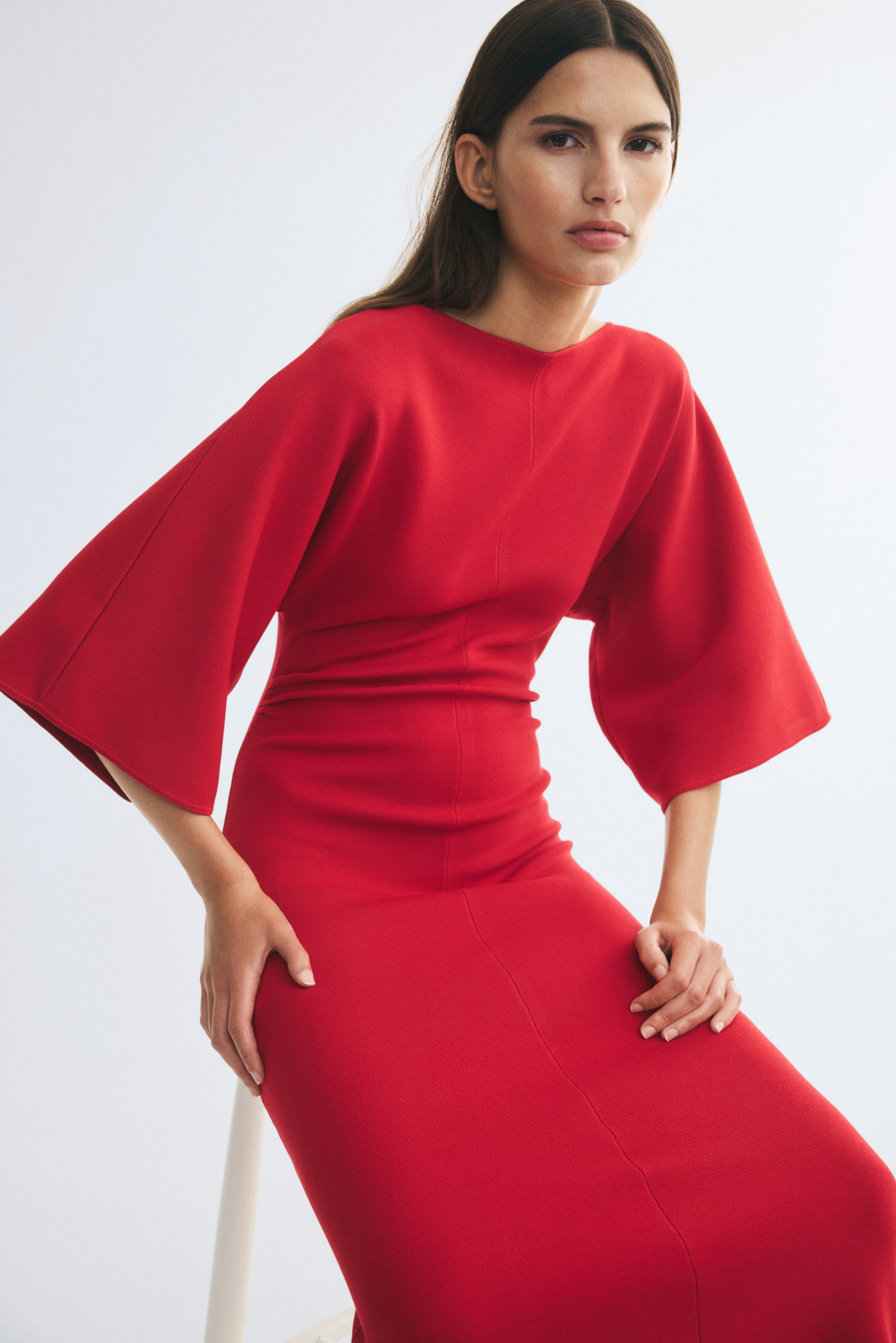 View larger image: Draped midi dress - Bright red - Ladies | H&M 1
