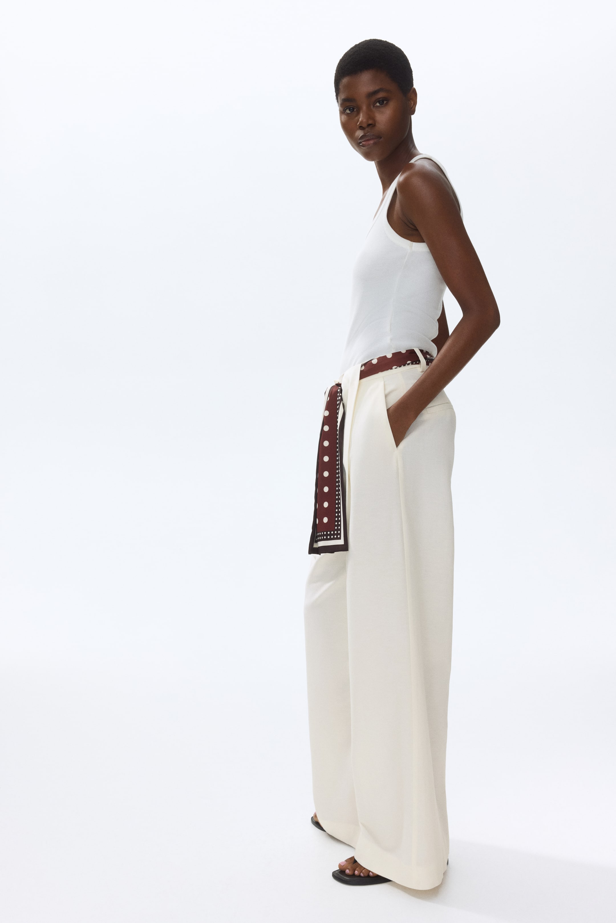 Linen-Blend Scarf-Detail Pants