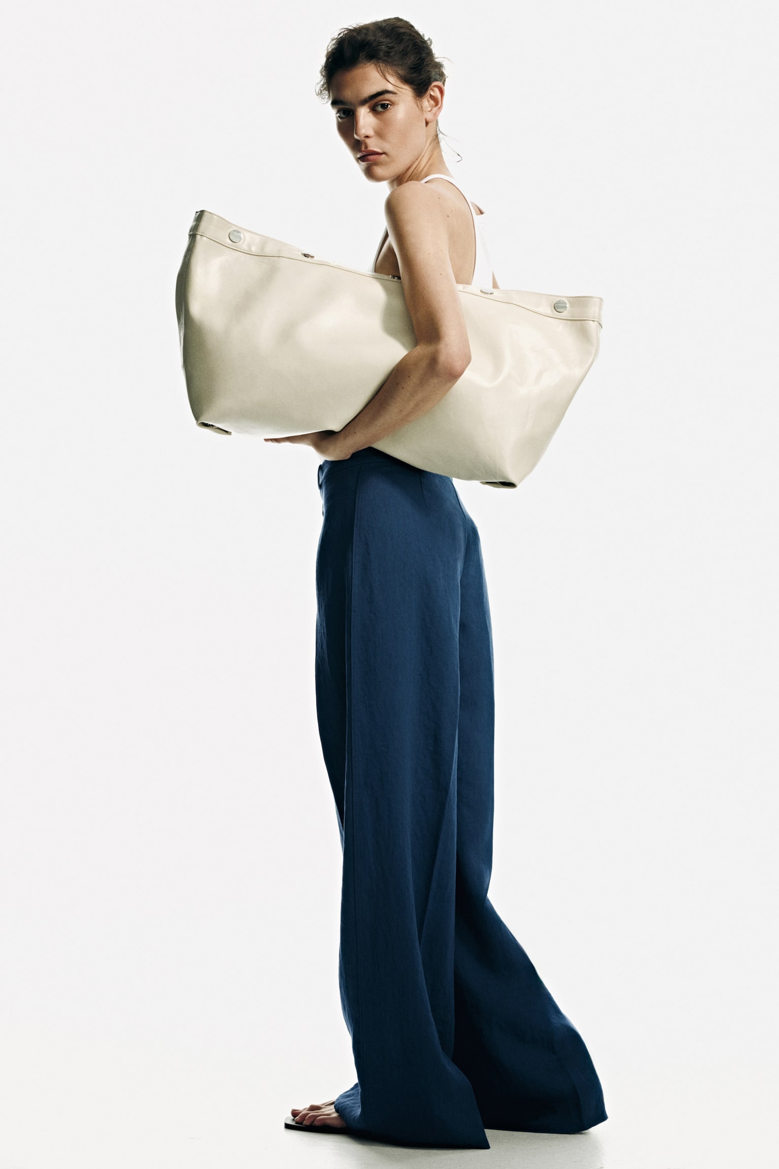 Wide tailored trousers - Dark blue/Black/Light beige/Dark rust brown - 1
