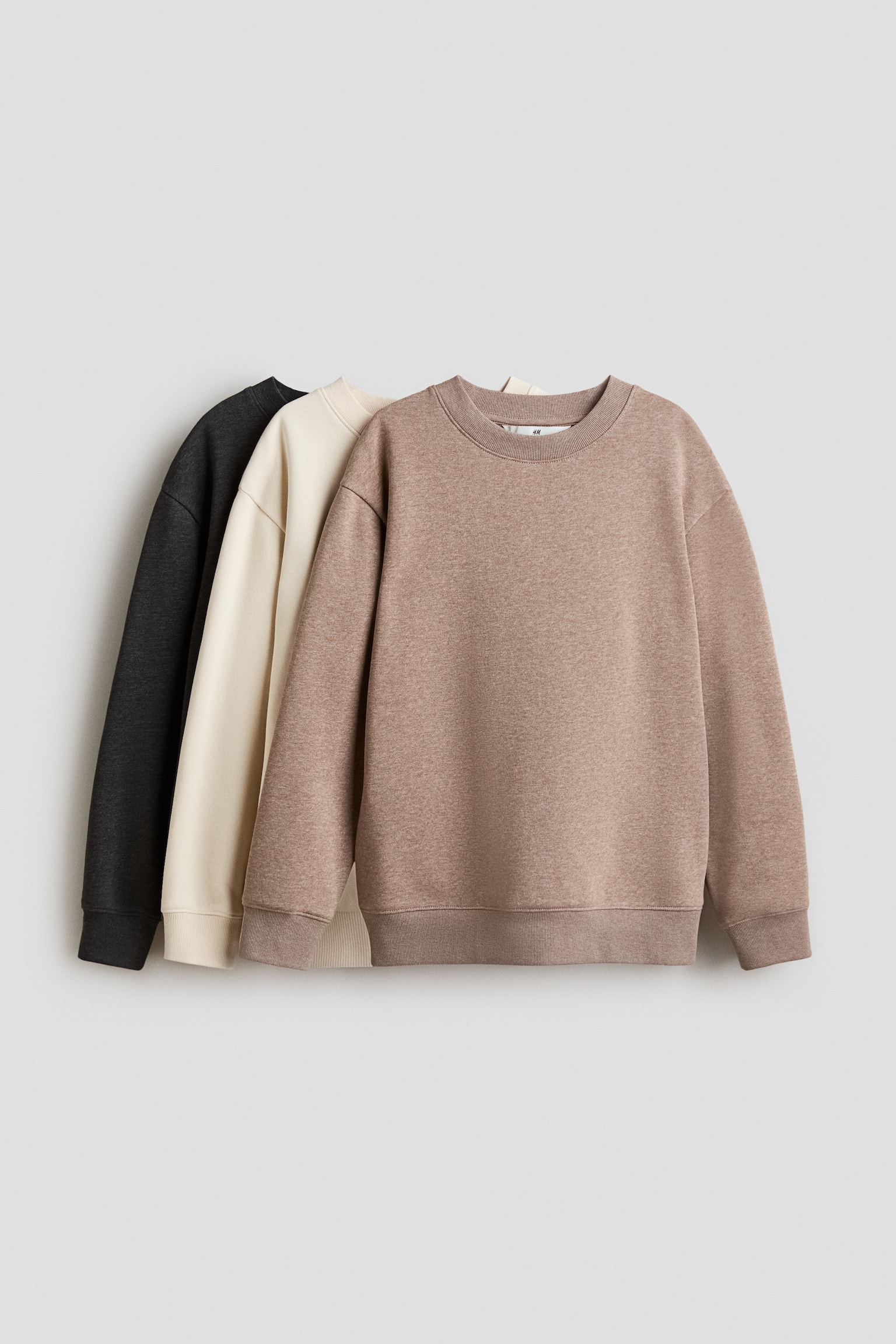 3-pack sweatshirt - Mörkgrå/Crèmevit/Beige/Plommonlila/Vit/Ljusgråmelerad/Mörkblå/Mörkgrå/Ljusgrå