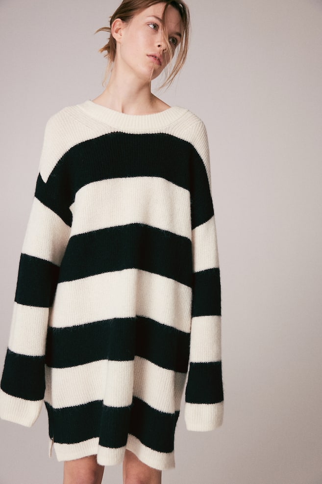 Oversized knitted dress - Cream/Striped/Cream/Dark grey marl/Light beige - 5