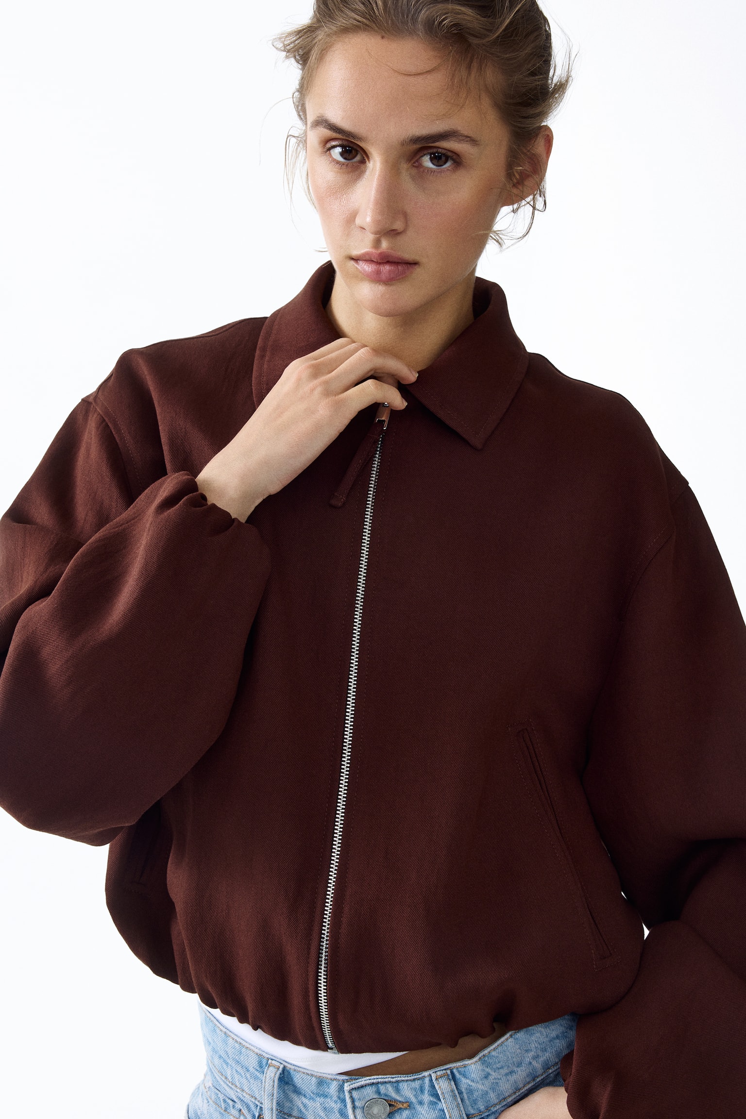 Oversized bubble-hem jacket - Dark rust brown/Beige/Leopard print/Khaki green - 1