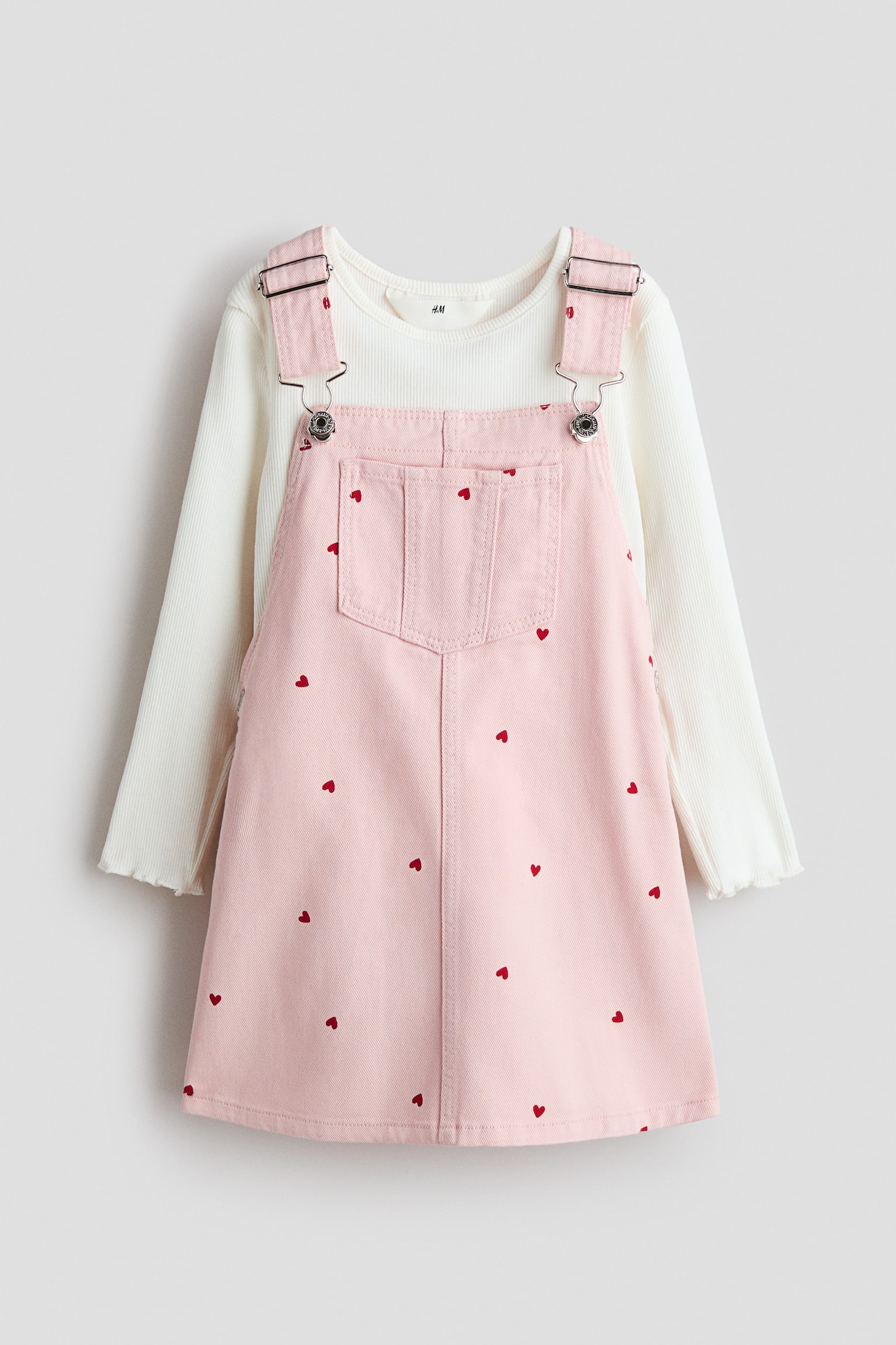 2-piece dress and top set - Light pink/Hearts/Light beige/Denim black