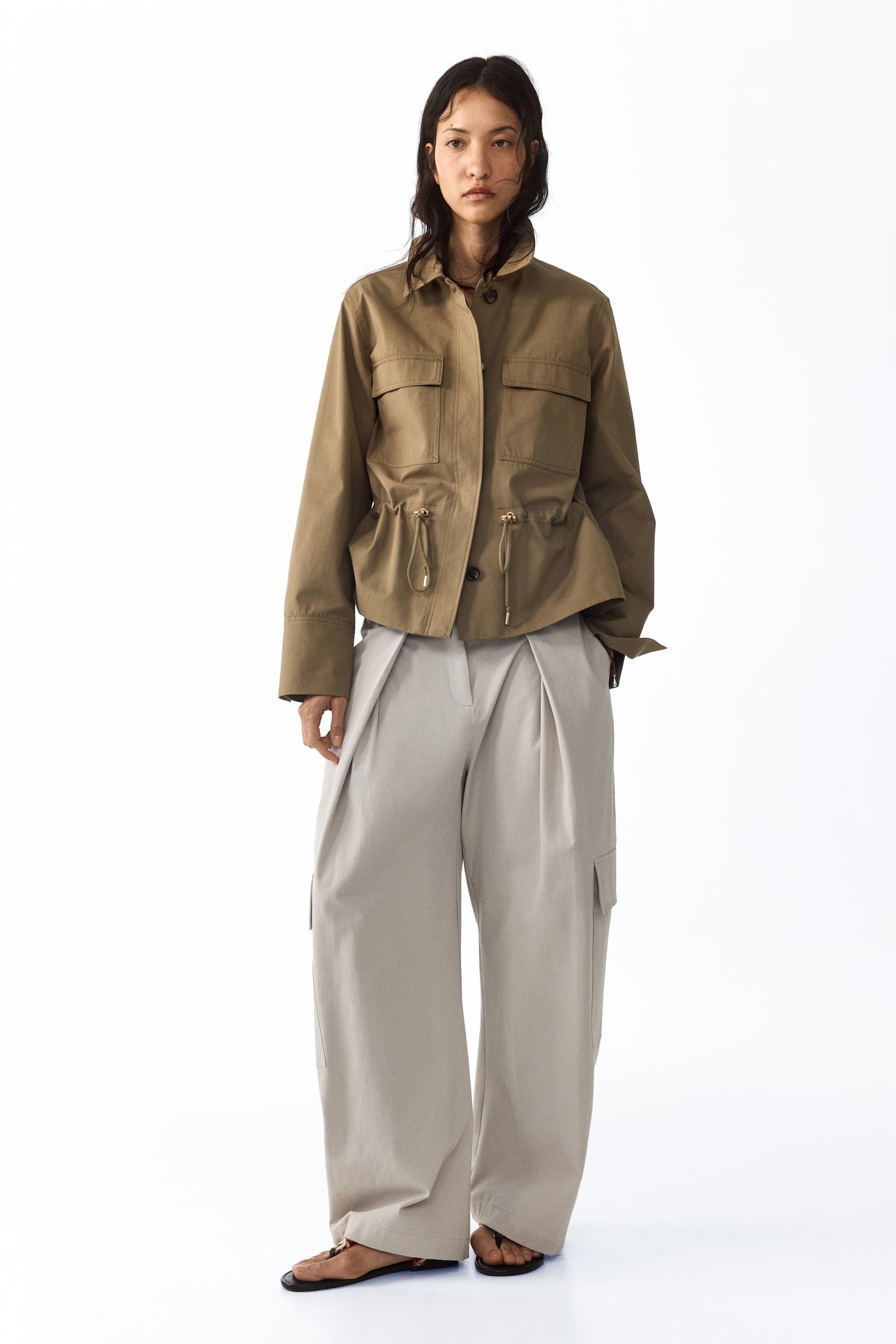 Wrap-detail cargo trousers - Light beige - 1