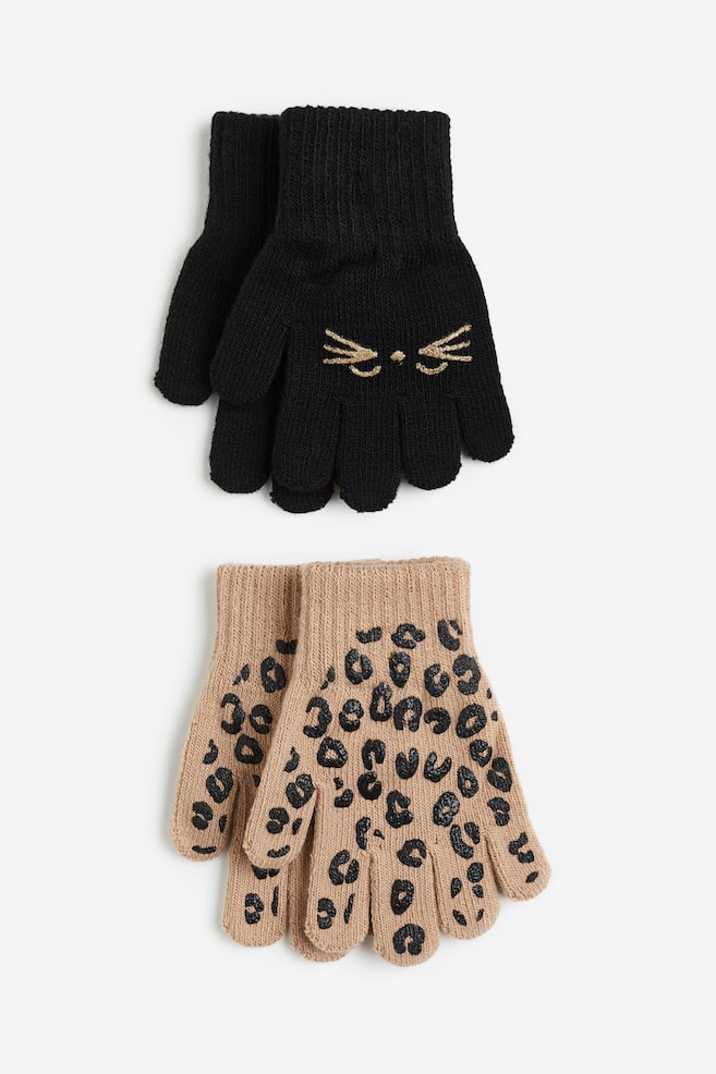 2-pack gloves - Black/Leopard print/Powder pink/Sage green - 1