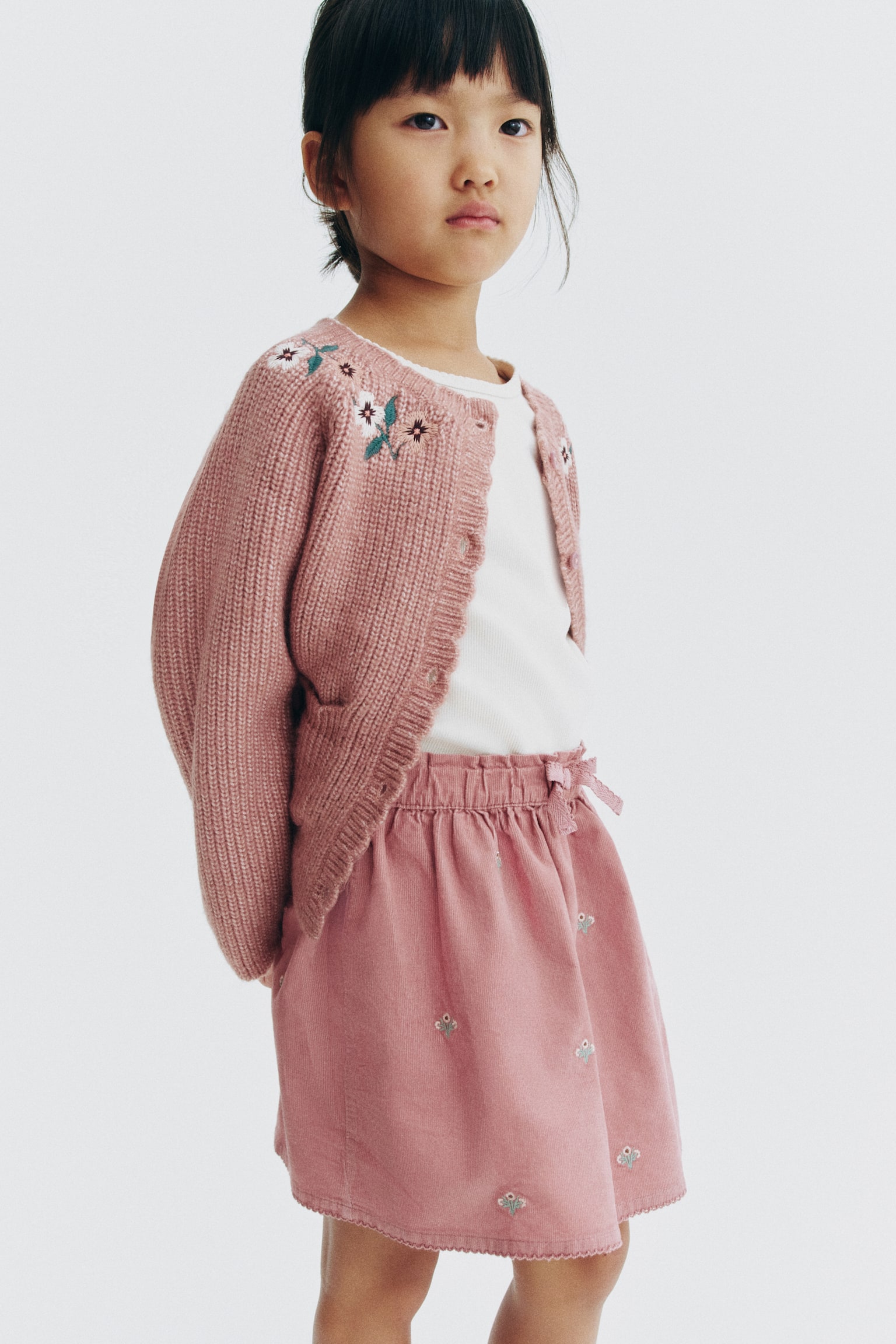 Детская юбка H&M Embroidered-Detail Corduroy, цвет: Пыльный розовый — фото 2