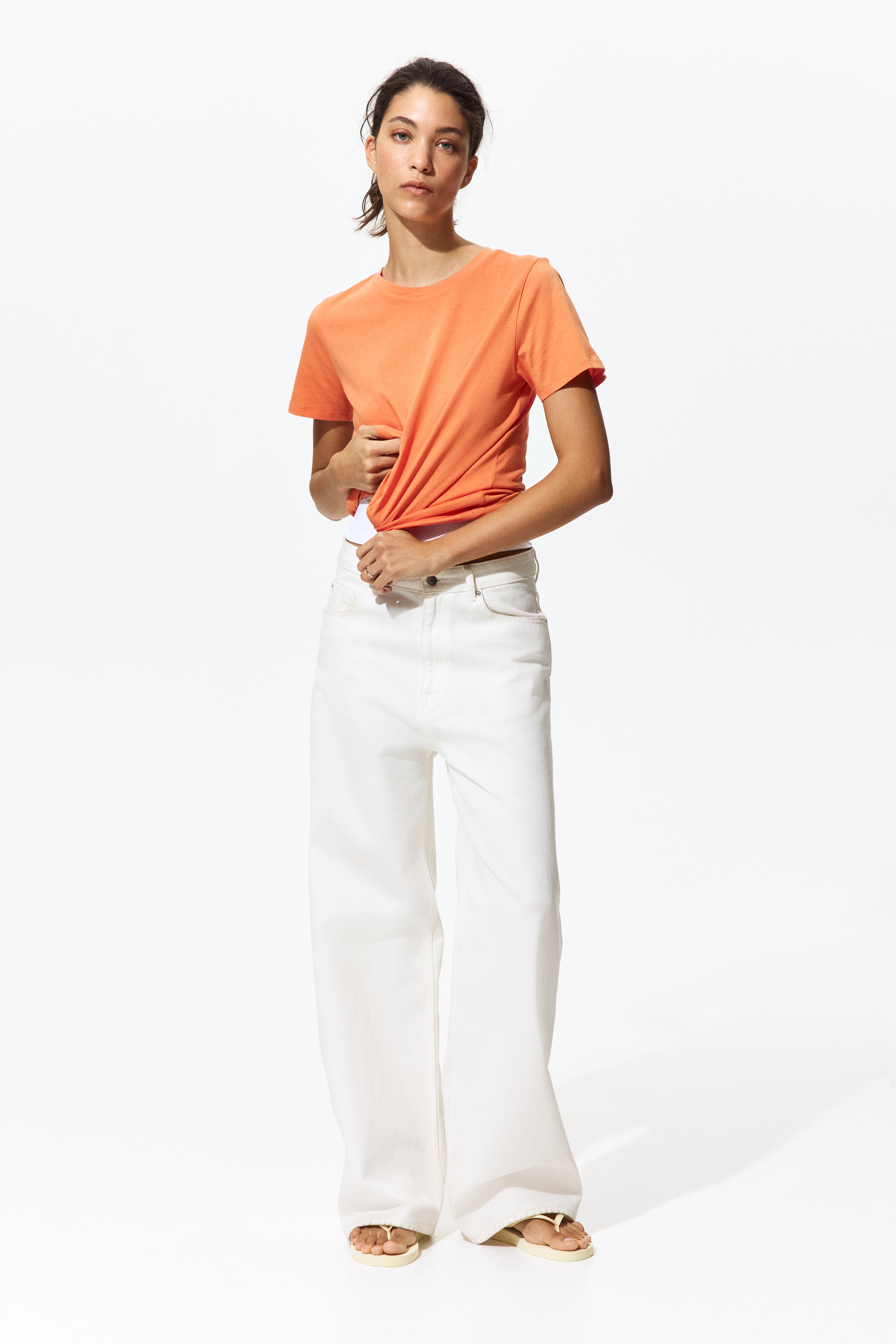 Cotton T-shirt - Orange/Light grey marl/Dark dusty pink/Black/White/Light pink/Light yellow/White/Navy blue striped