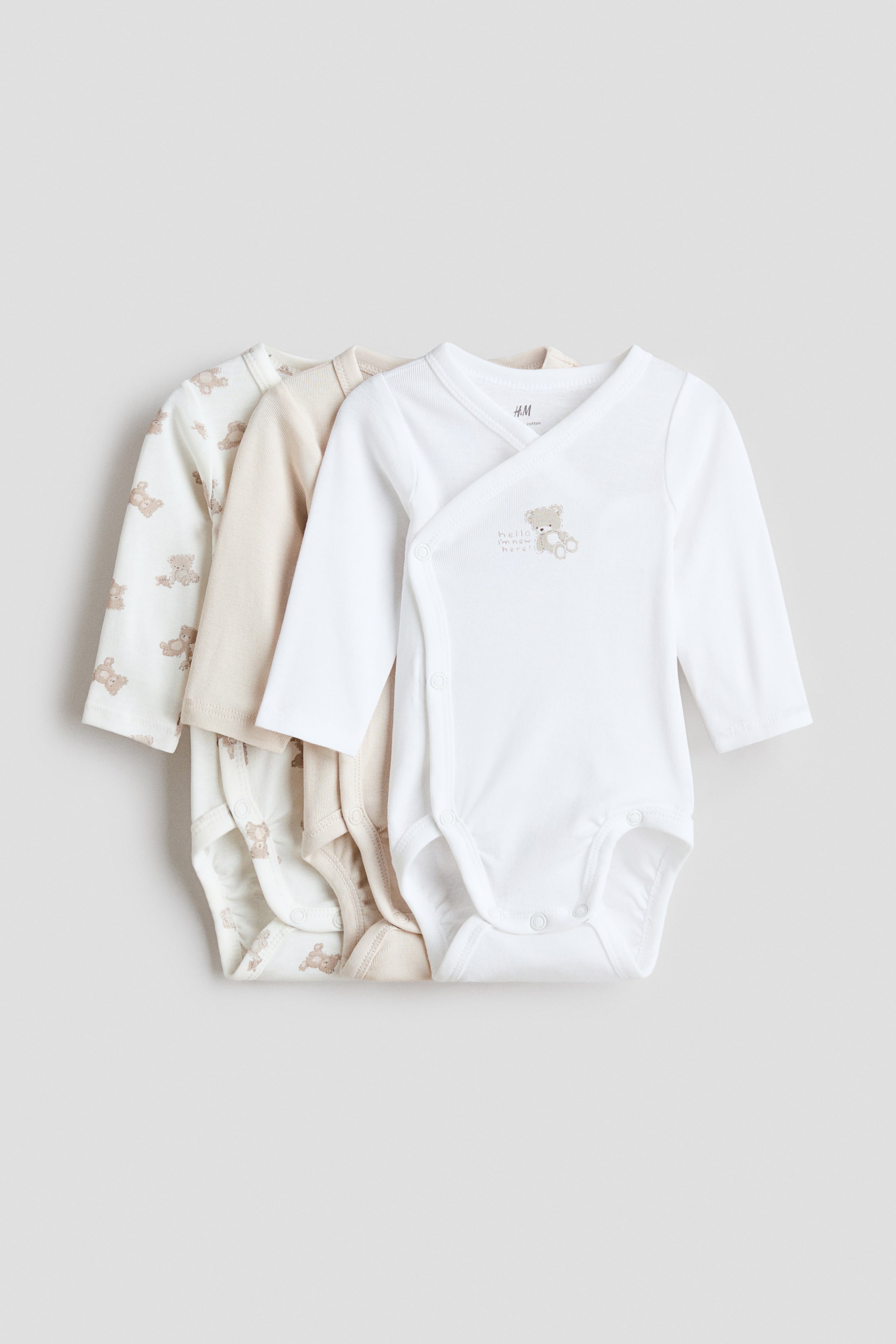 View larger image: 3-pack wrapover bodysuits - White/Teddy bears - Kids | H&M IE 1
