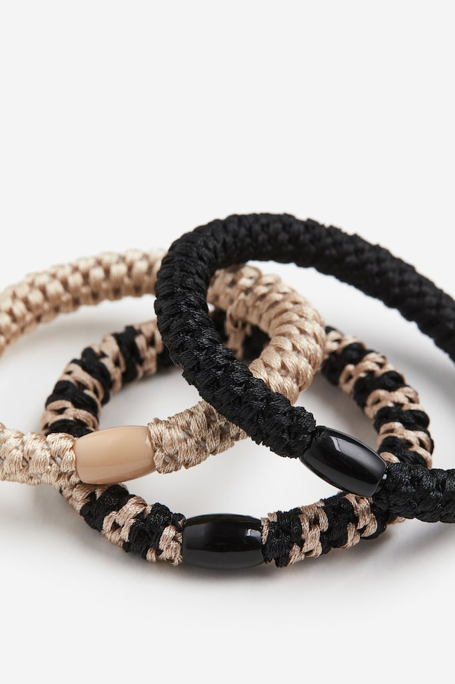 3-pack braided hair elastics - Light beige/Black/Black - 2