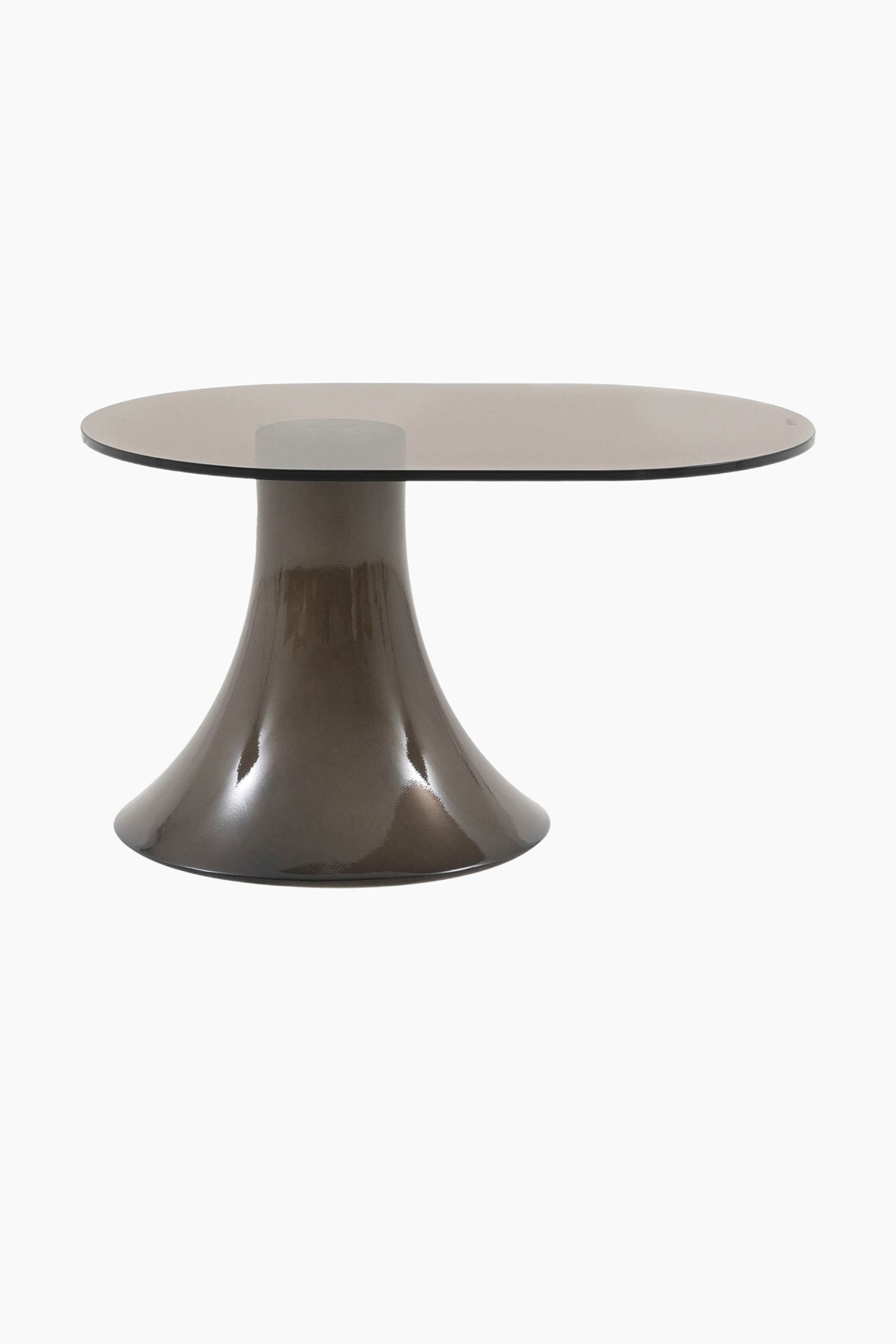 Glass Top Oval Side Table - Brown