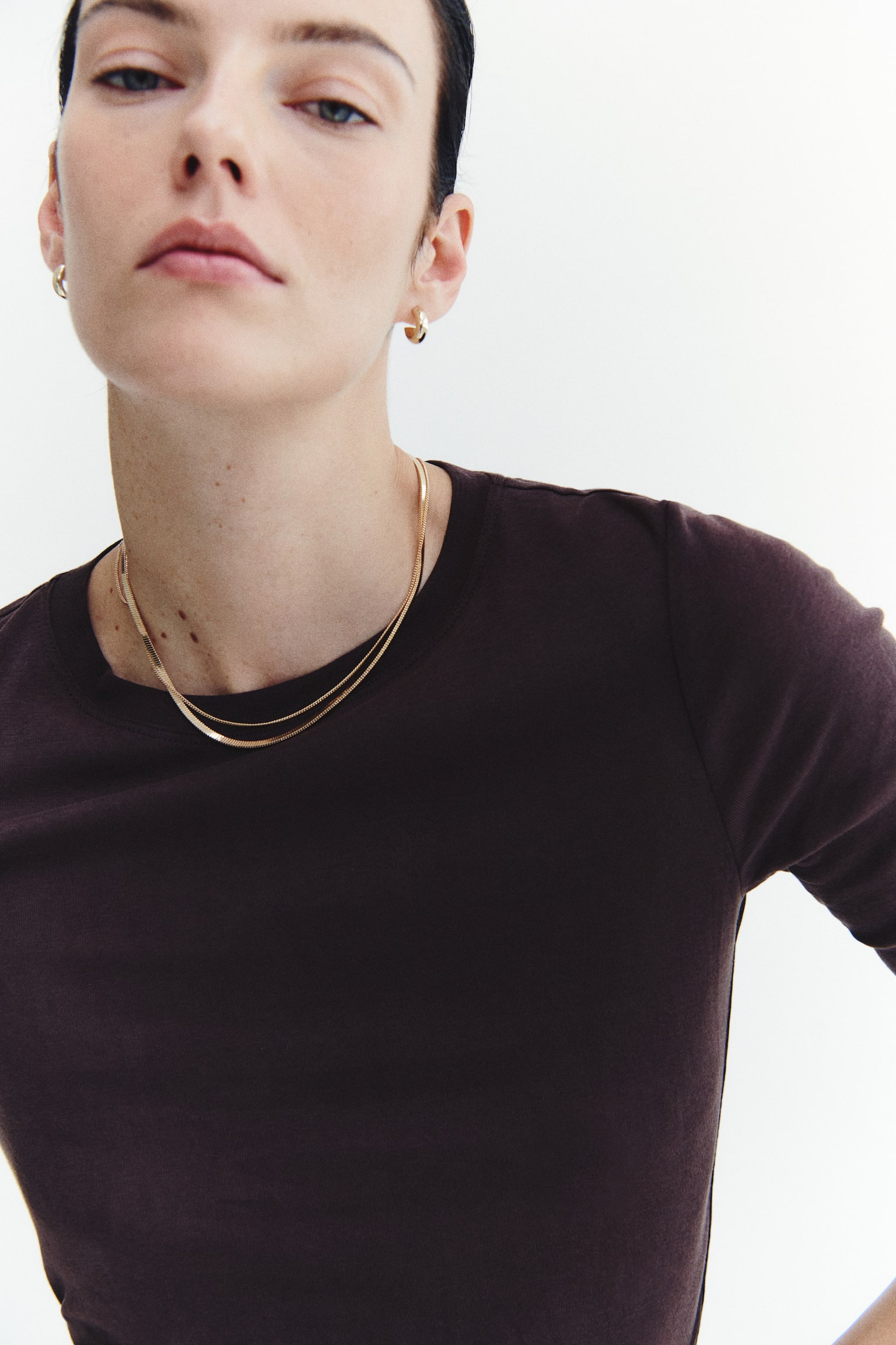 Женский топ H&M Pima Cotton Jersey Top, цвет: Тёмный коричневый — фото 3