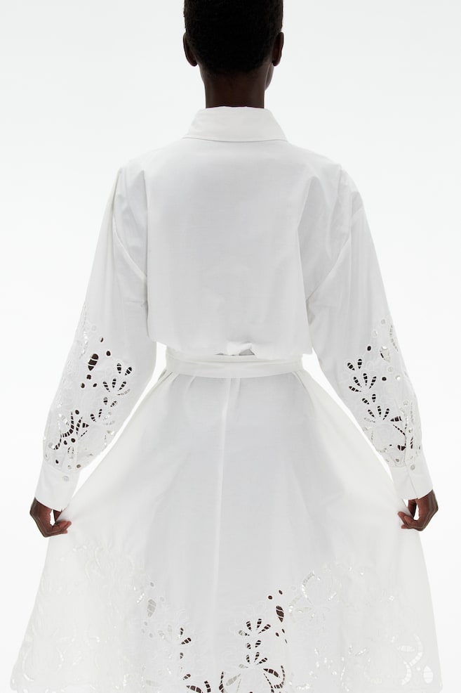 Broderie anglaise shirt dress - White/Black - 5