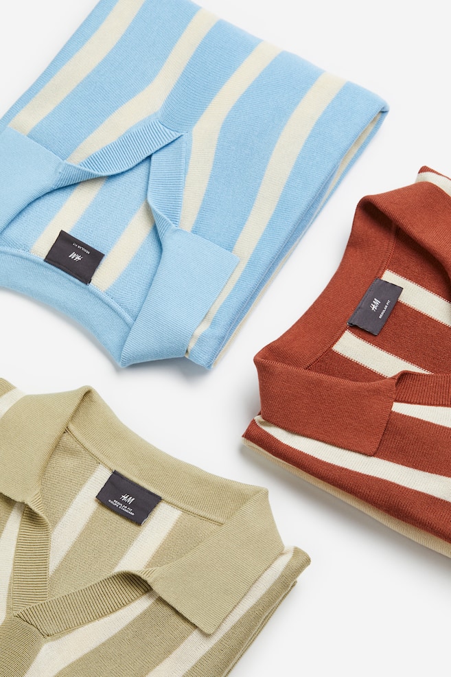 Regular Fit Fine-knit cotton polo shirt - Light blue/Striped/Brown/White striped/Pistachio green/Striped - 6