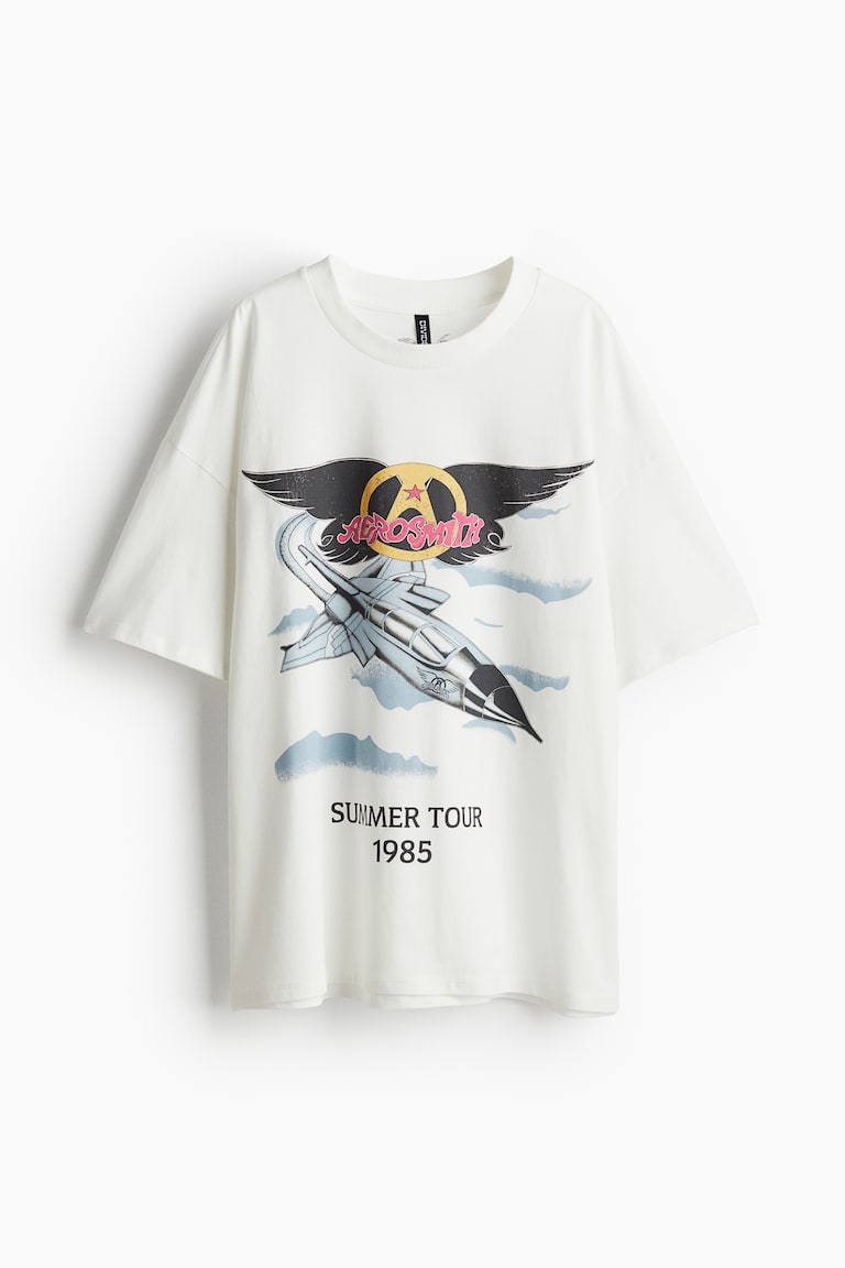 Oversized Printed T-shirt Cream/Aerosmith Ladies H&M US