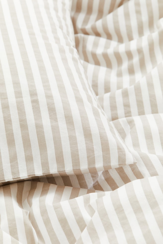 Cotton single duvet cover set - Light greige/White striped/Black/Striped - 2