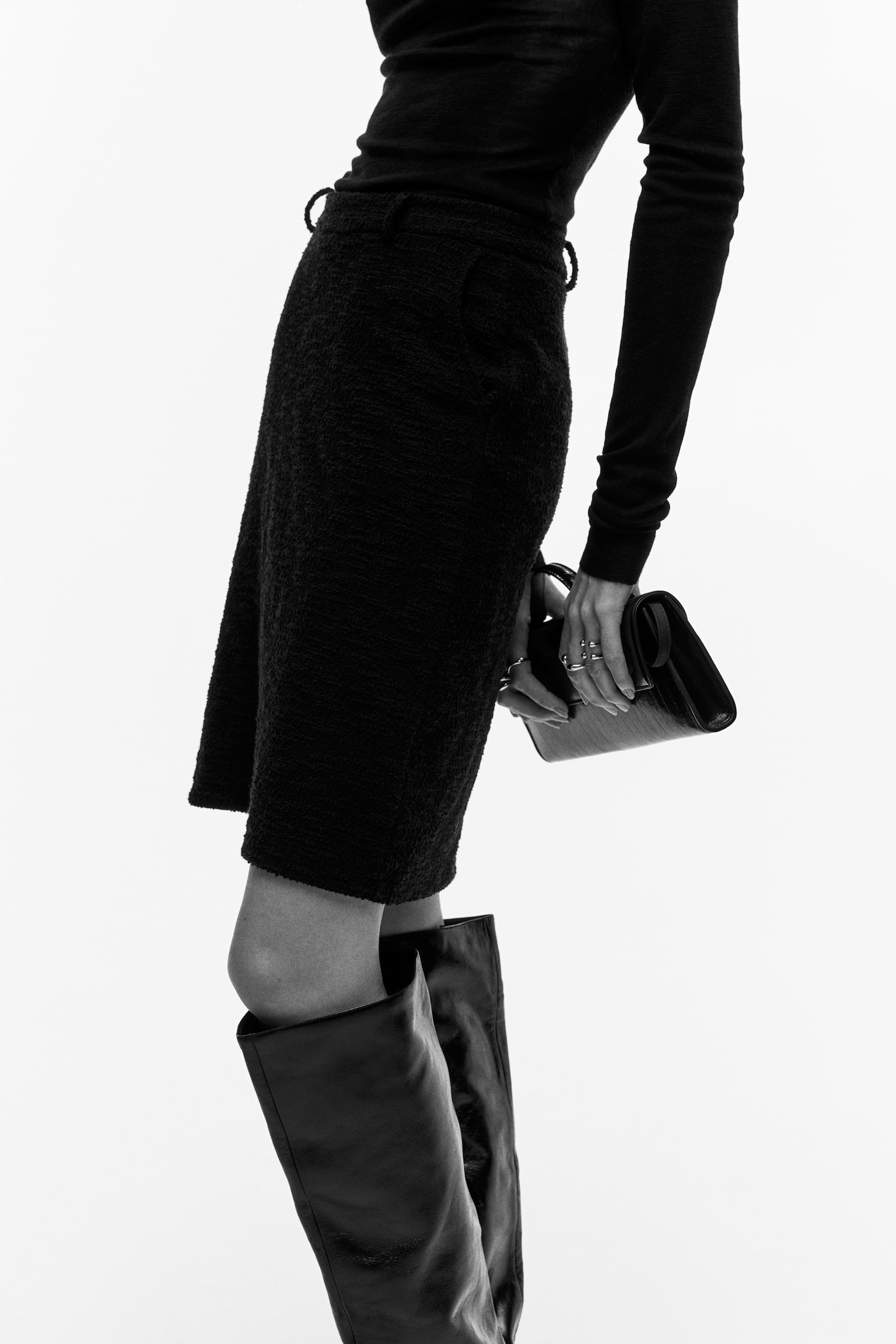 Jersey pencil skirt - Black/Grey marl/Striped - 5