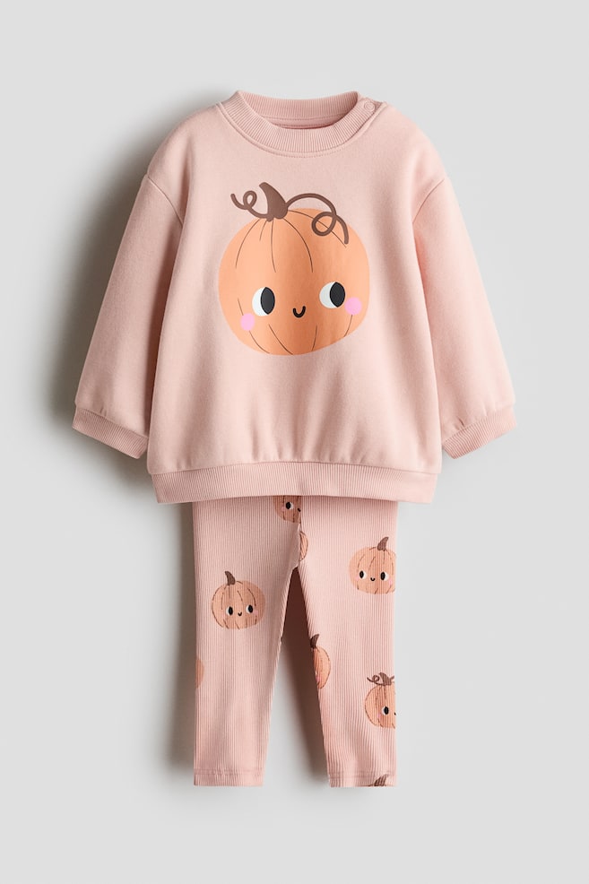 2-Piece Sweatshirt and Leggings Set - Light pink/pumpkins/Dark gray/leopard print/Light pink/floral/Navy blue/Made for Cuddles - 1