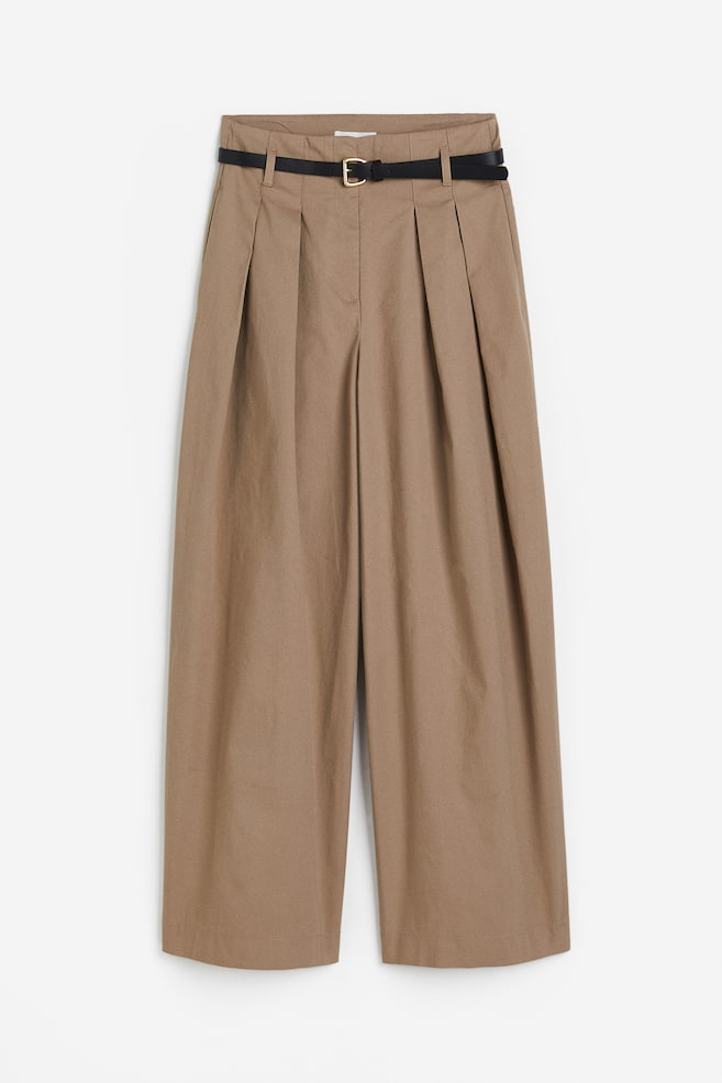 Szerokie spodnie z paskiem - Ciemnobeżowy - 2