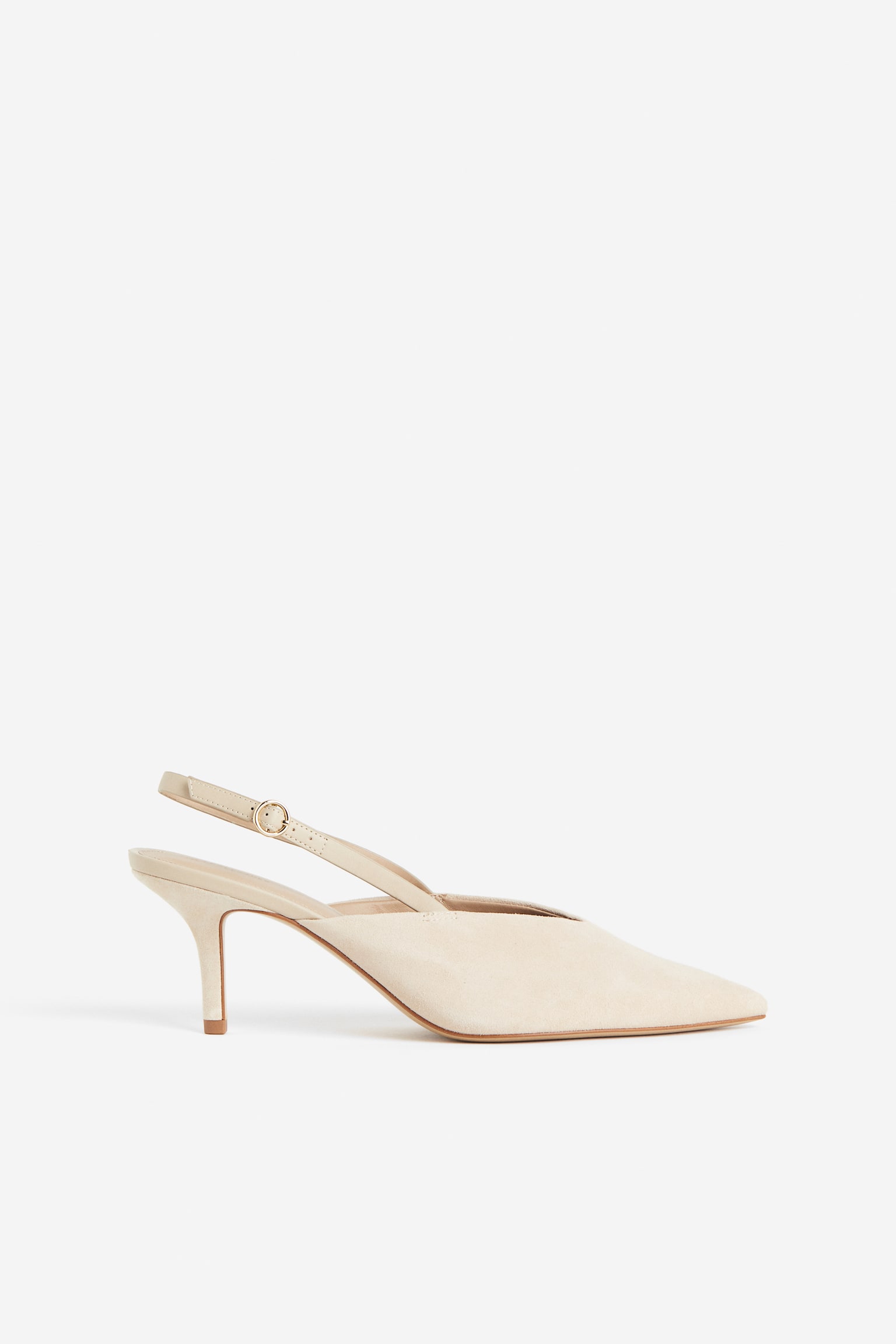 Suede Slingback High Heels - Light beige/Black - 2