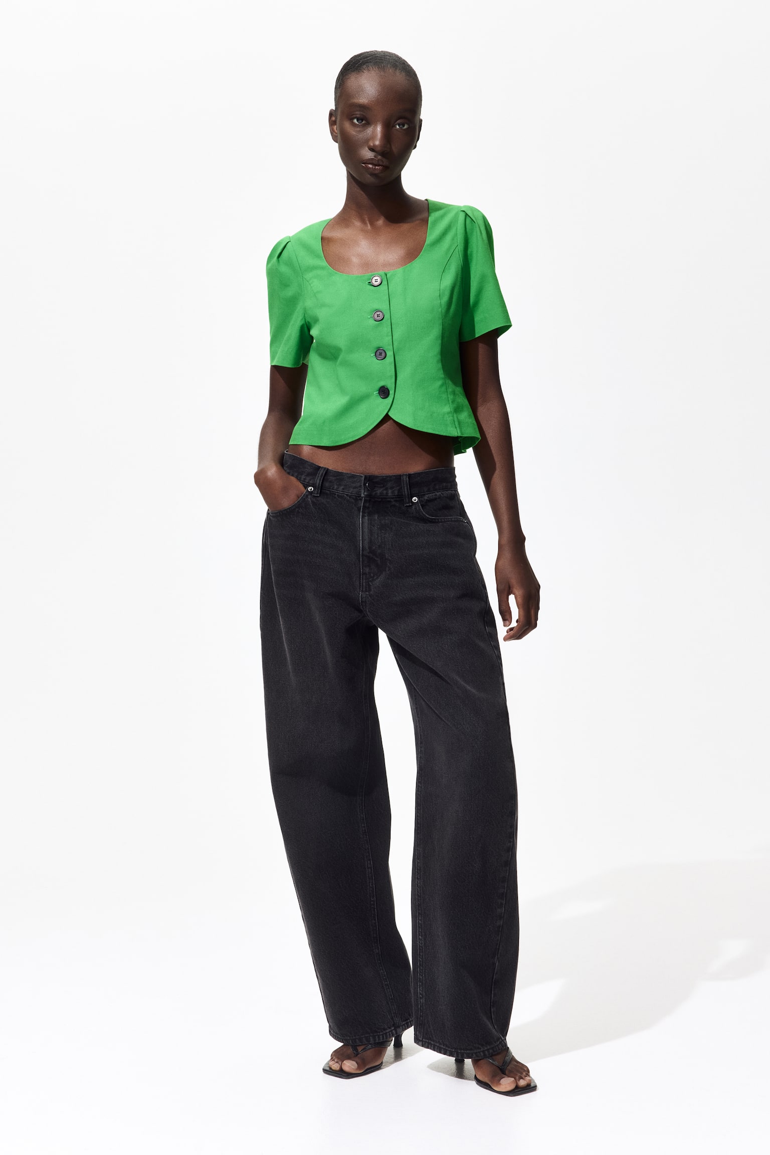 Scoop-neck blouse - Green - 3