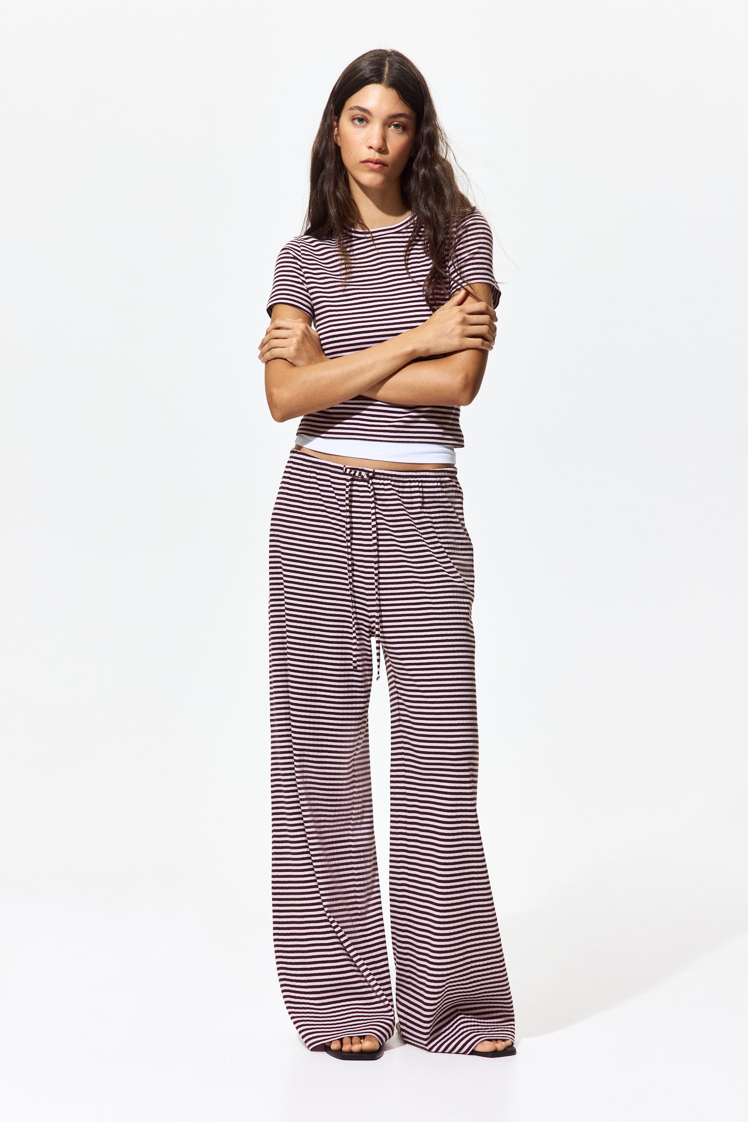 Женская футболка H&M Ribbed, цвет: Сливовый фиолетовый / Полосатый — фото 4