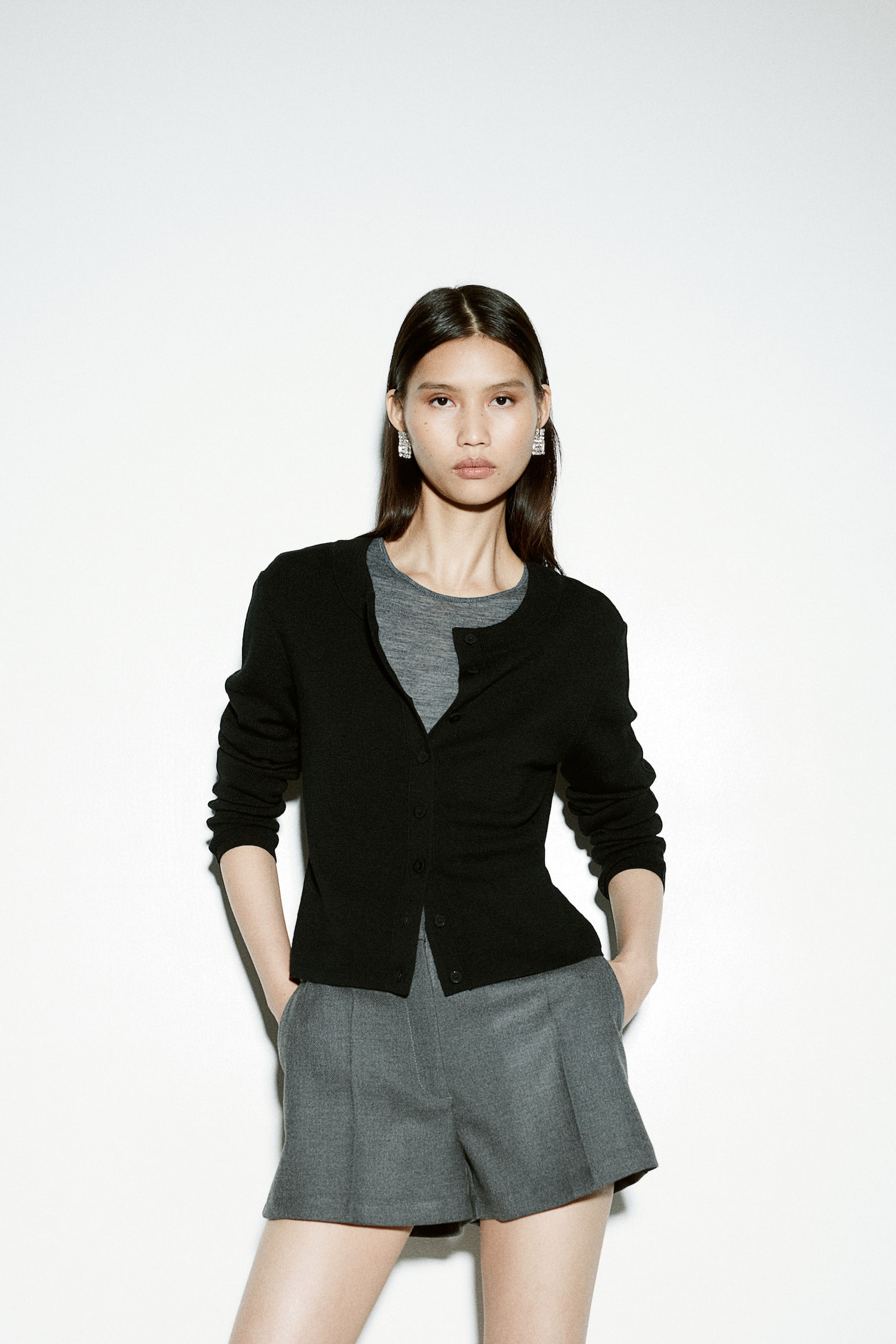 Merino wool cardigan - Black - 1