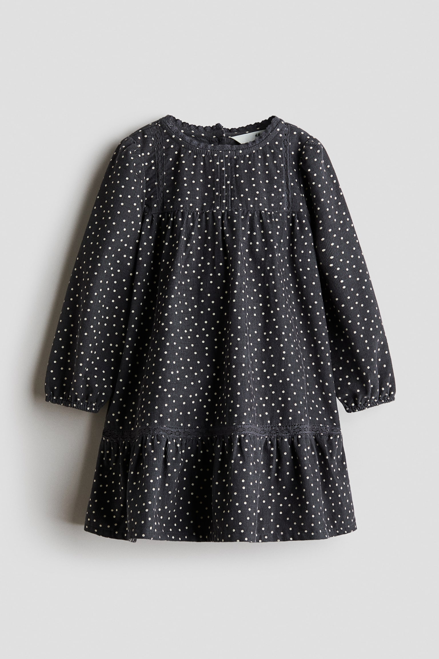 A-lijnjurk van ribfluweel - Donkergrijs/polkadots