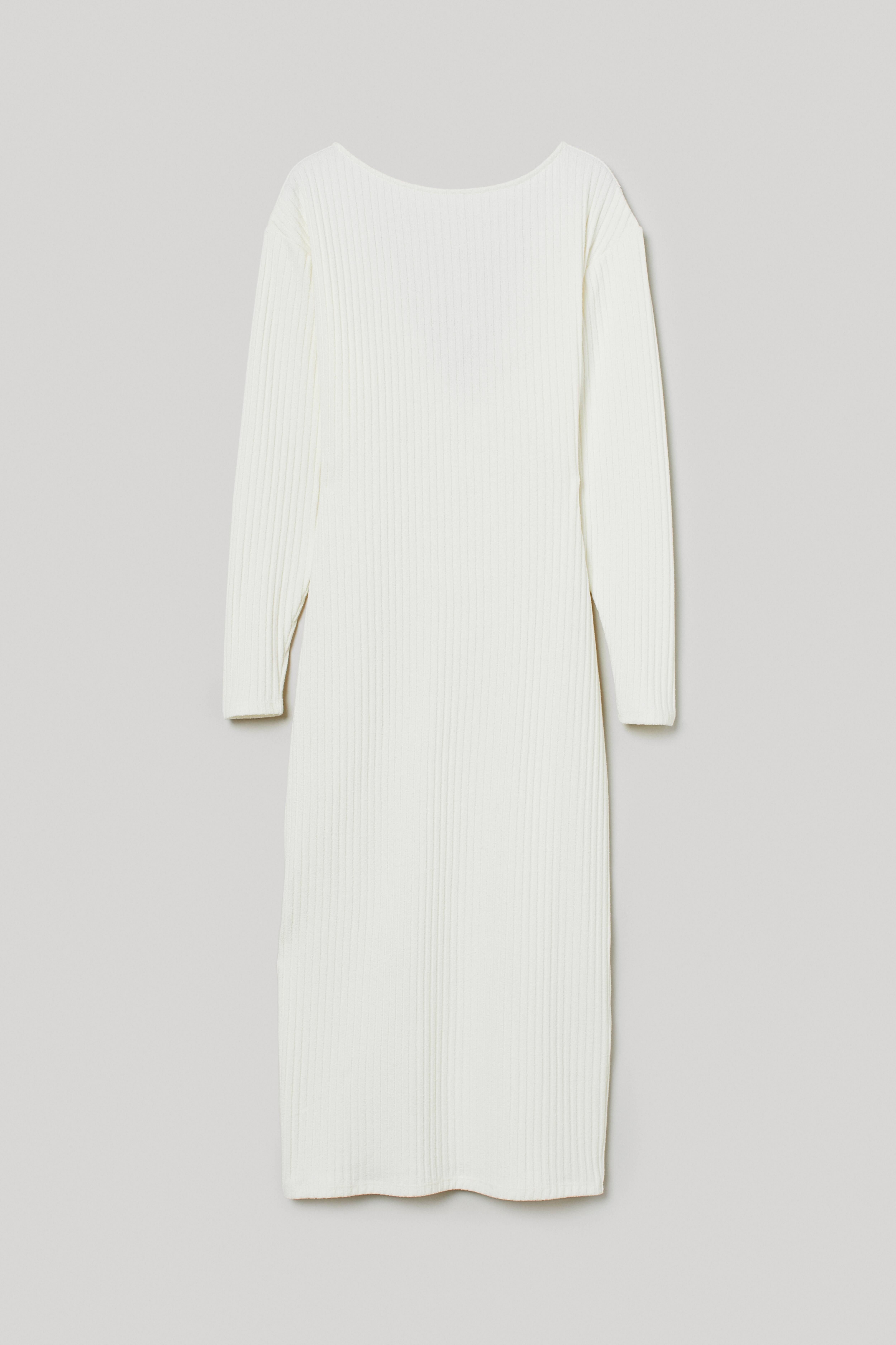 Ribbed Jersey Dress - Low-cut Neckline - Long sleeve - White - Ladies | H&M  US