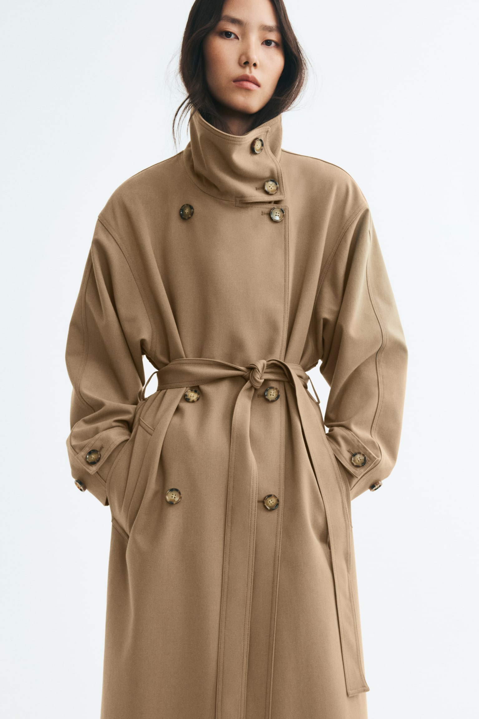 Женское пальто H&M Oversized Twill Trench, цвет: Бежевый — фото 4
