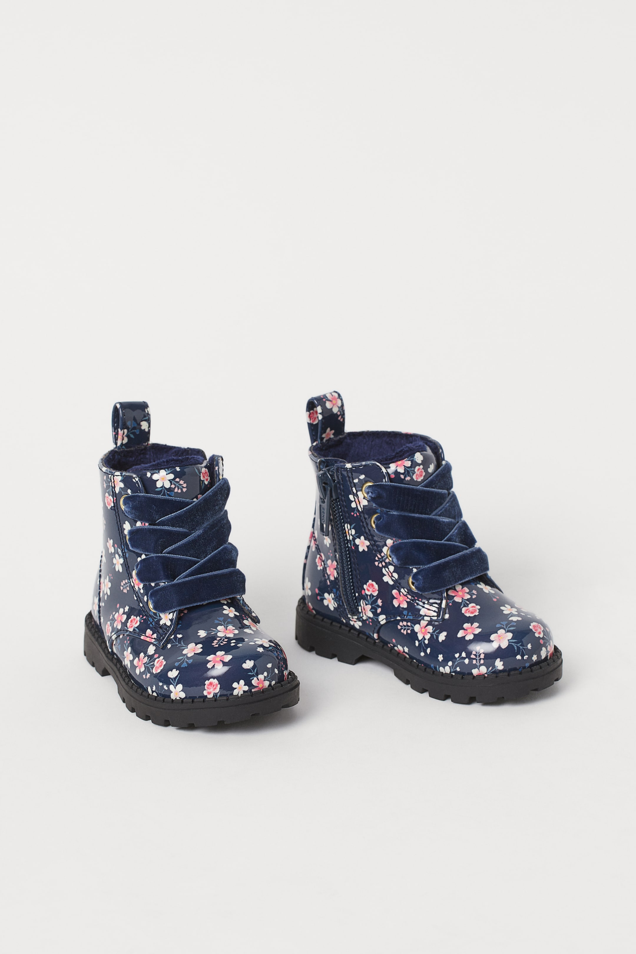 Warm-lined Boots - No heel - Dark blue/floral - Kids | H&M US