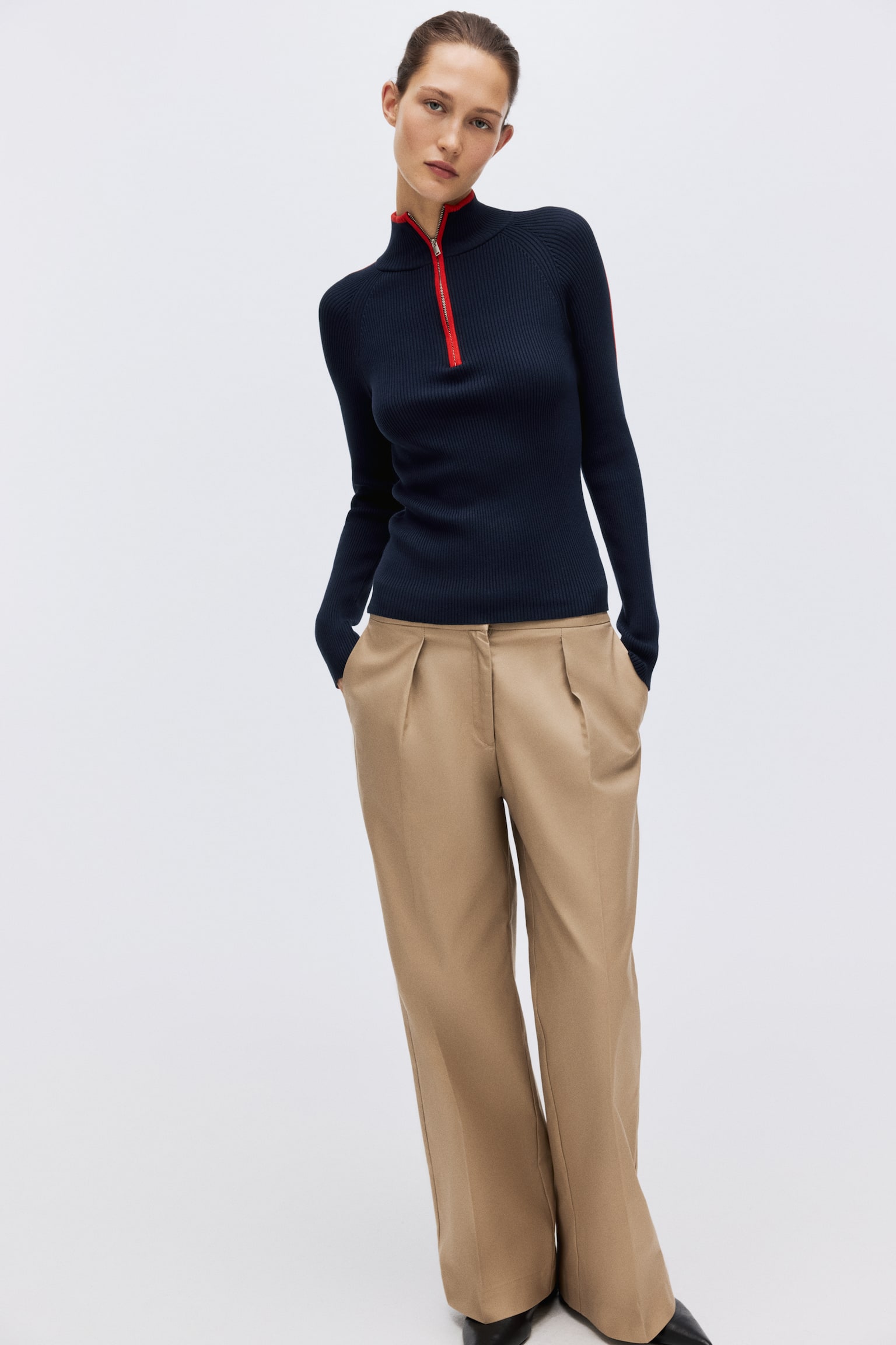 Rib-knit zip-top jumper - Marineblau/Beige - 6