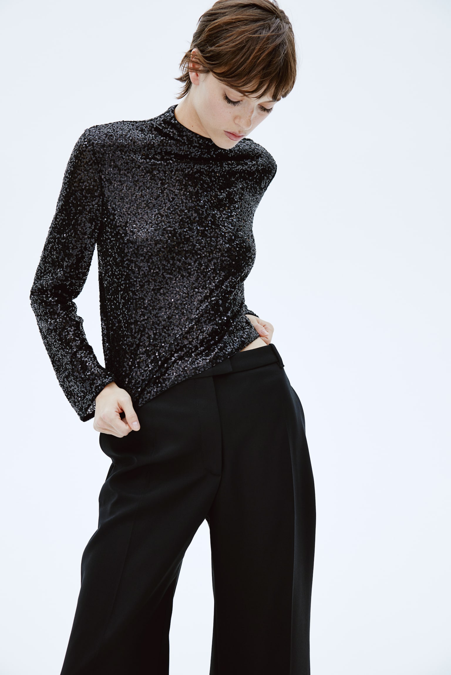 Sequined turtleneck top - Black/Light beige/Silver-coloured/Navy blue - 7