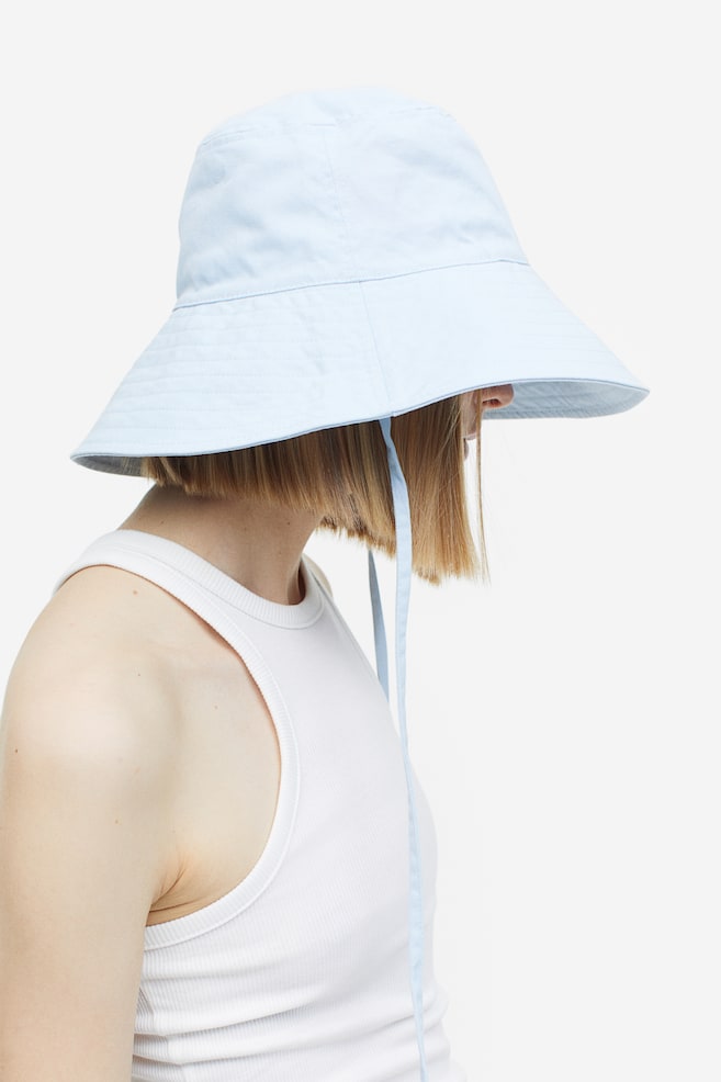 Tie-detail sun hat - Light blue/White - 1