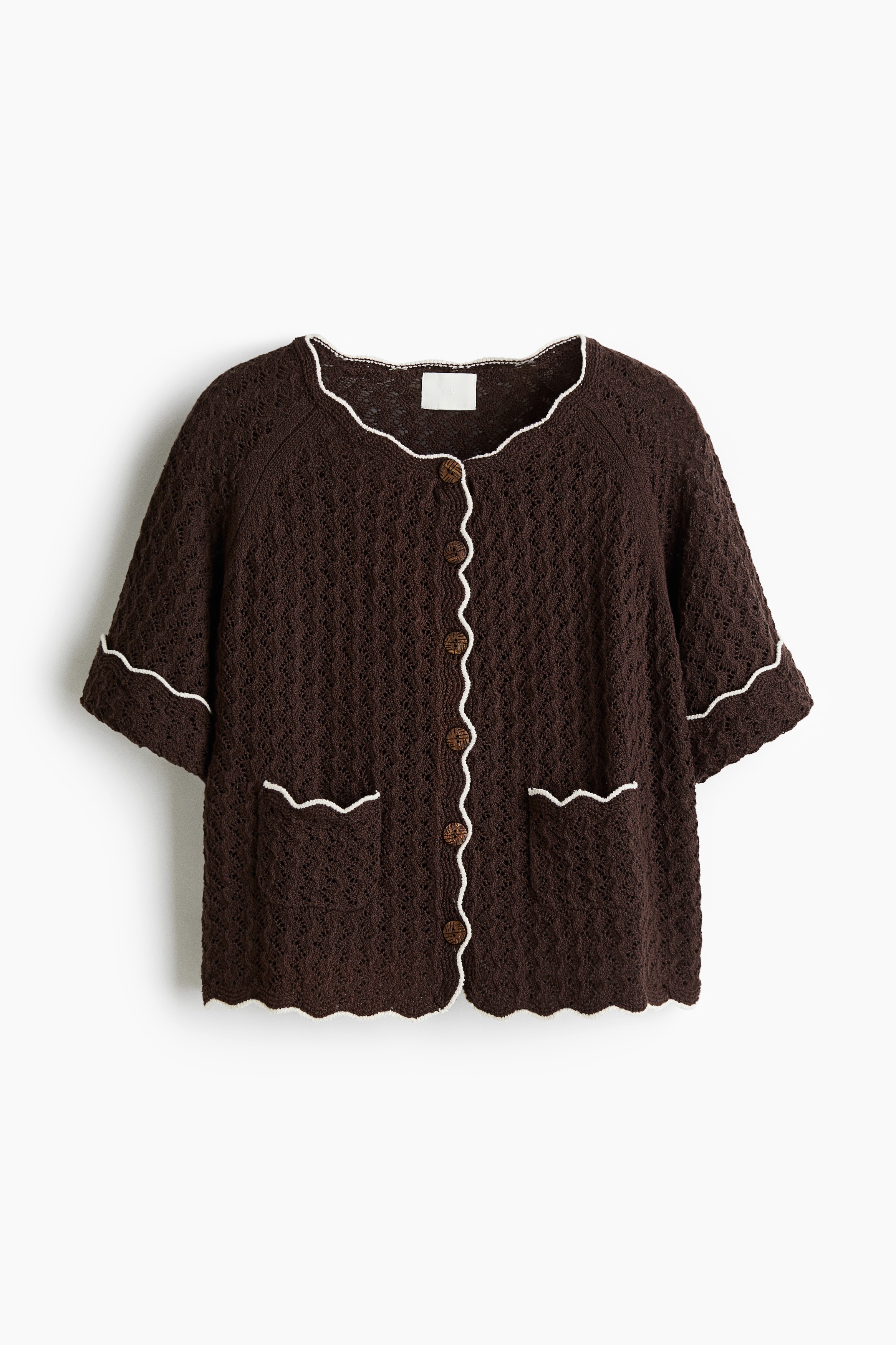 ポインテルニットカーディガン - ダークブラウン／ホワイト/ホワイト／ブラック