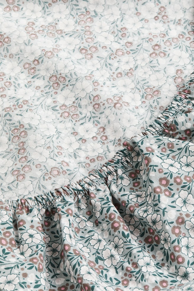 Fitted cotton sheet - Light green/Floral/Pigeon blue/Floral - 2