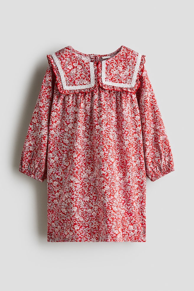 Robe en popeline avec col - Rouge/fleuri - 1