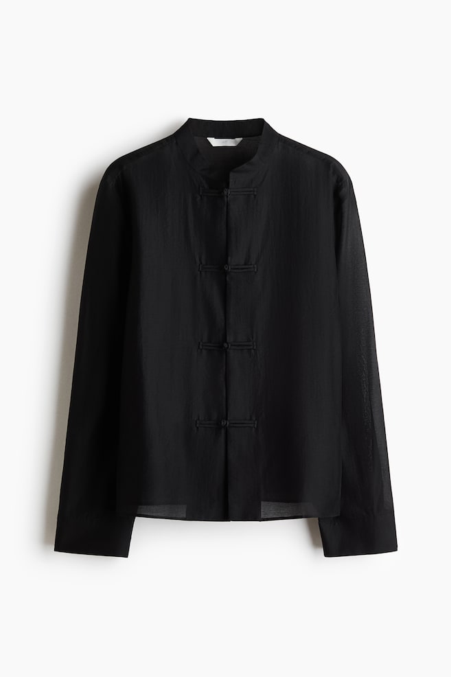 Knot-button shirt - Black/Light beige/Striped/Cream - 1