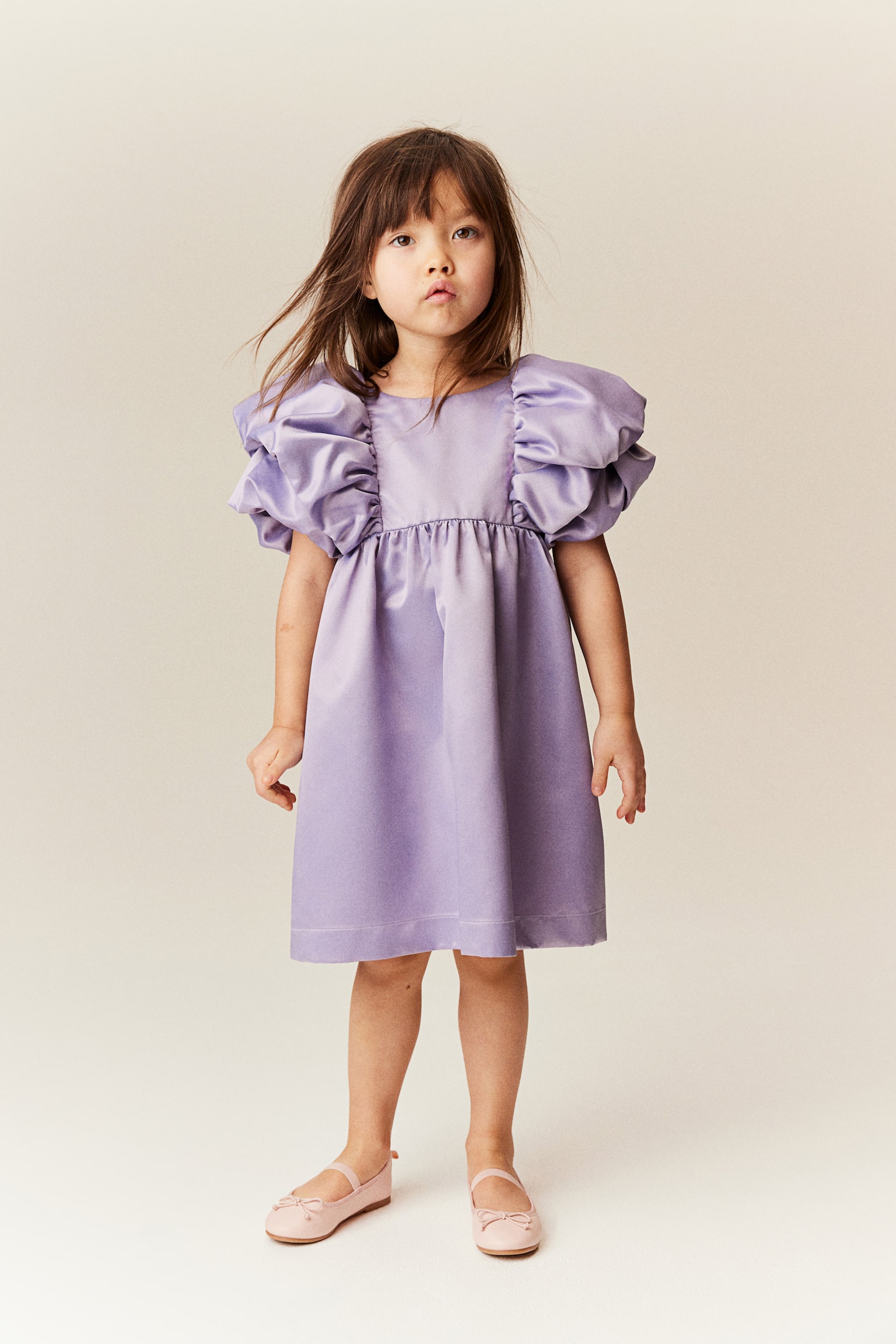 Puff Sleeve Satin Dress - Light purple - 2