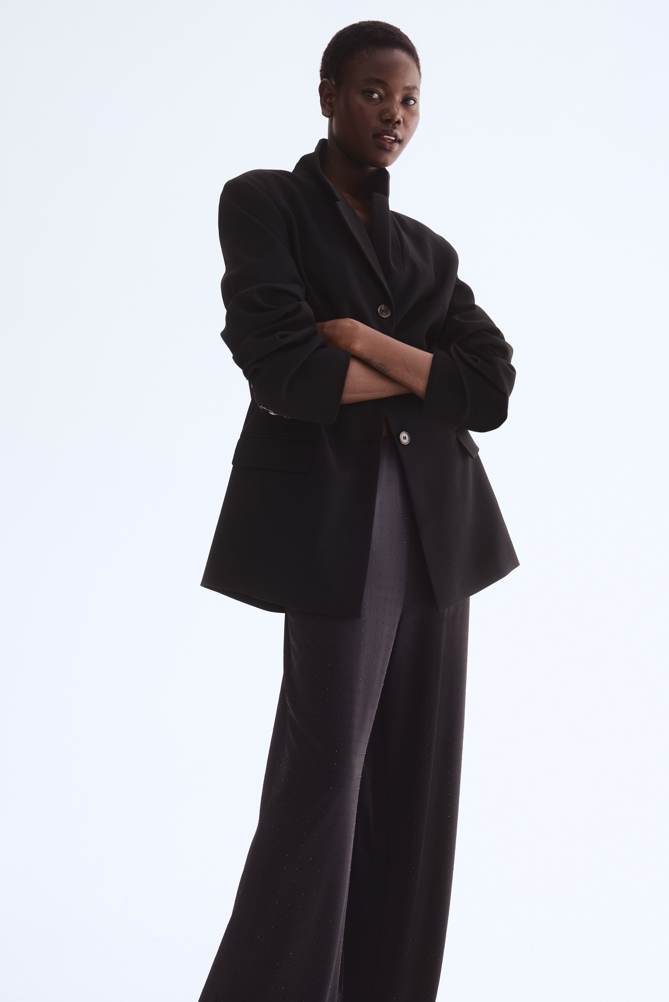 Rhinestone-Embellished Jersey Pants - Black