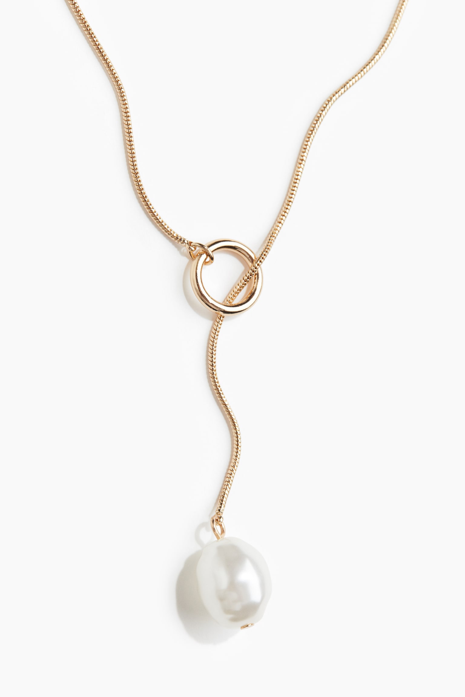 Lariat Necklace - Gold colour/White/Silver colour - 3