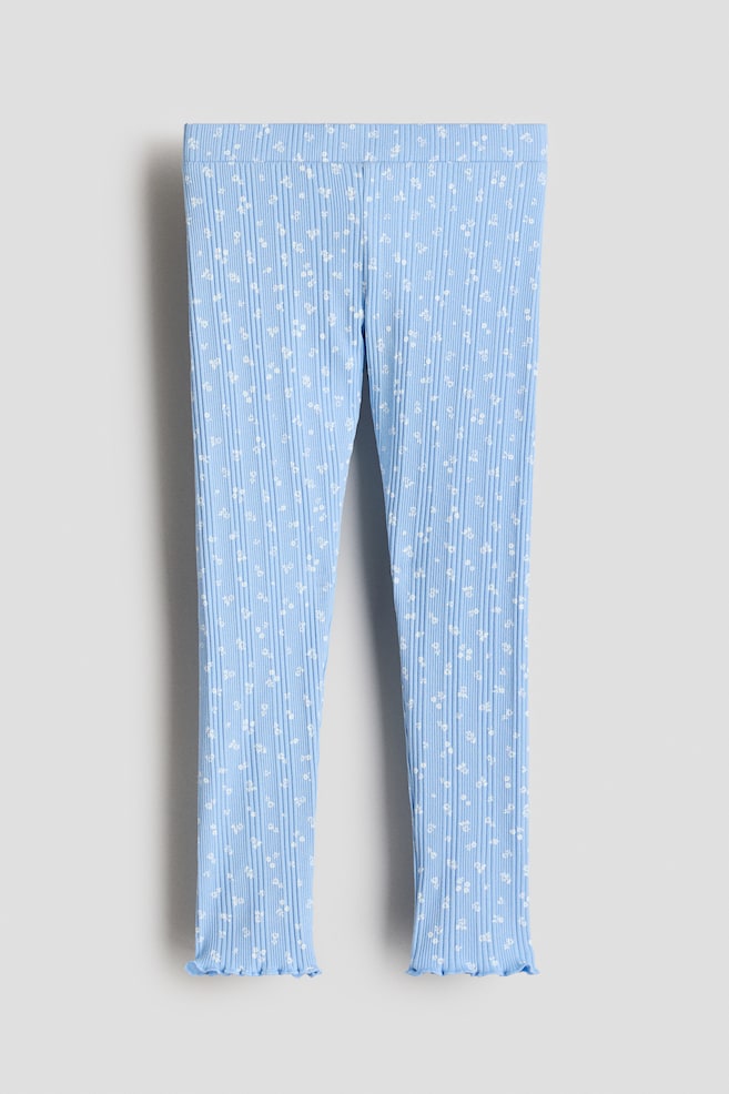 Geribde katoenen legging - Blauw/bloemen/Wit/hartjes/Roze/lieveheersbeestjes/Perzik/pompoenen/Lichtroze/paarden - 1