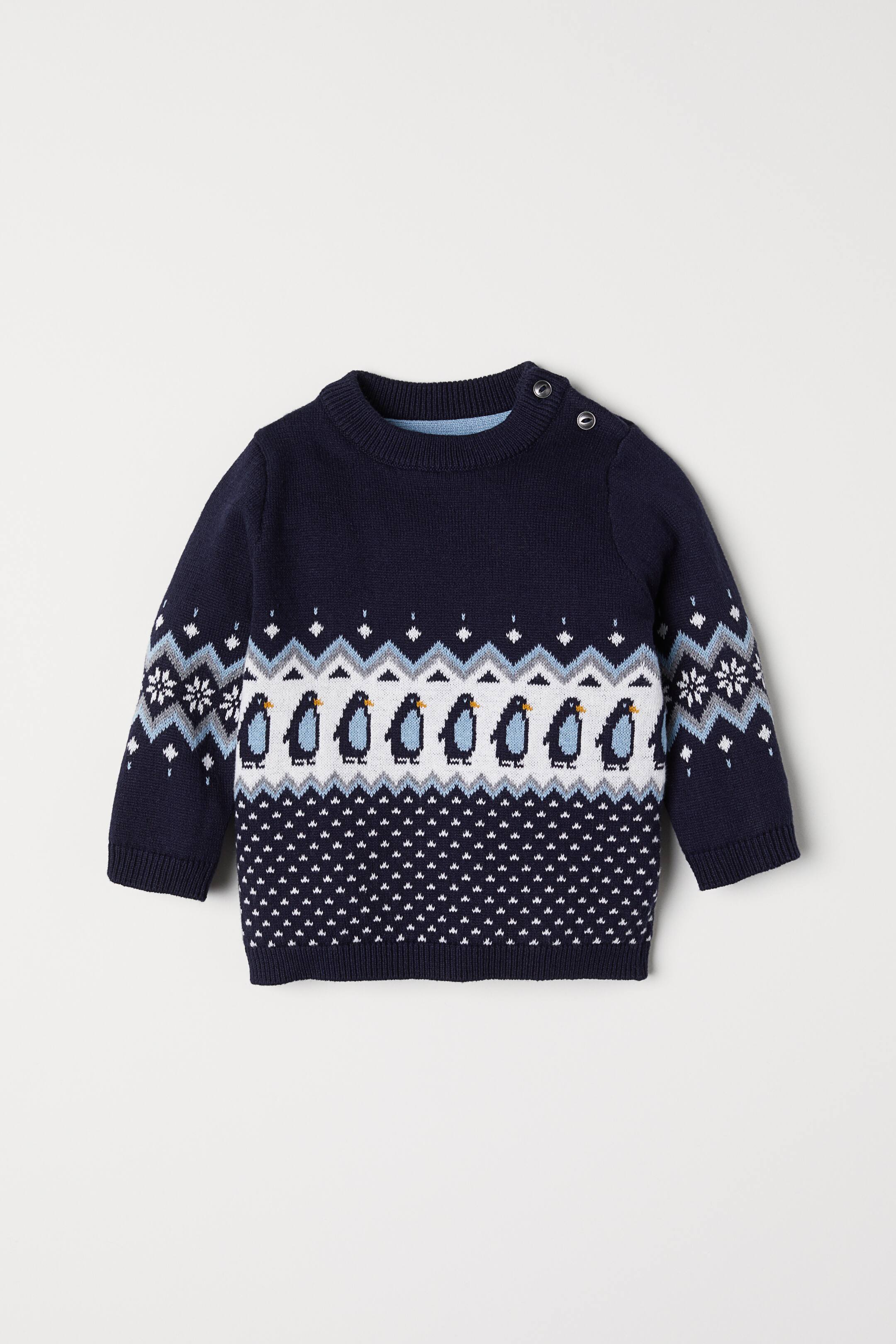 View larger image: Jacquard-knit jumper - Dark blue/Penguins - Kids | H&M 1