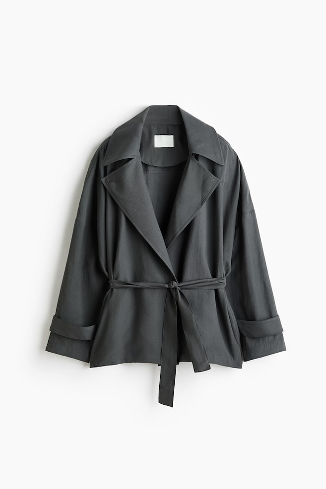 Short lyocell-blend trench coat - Dark grey - 1