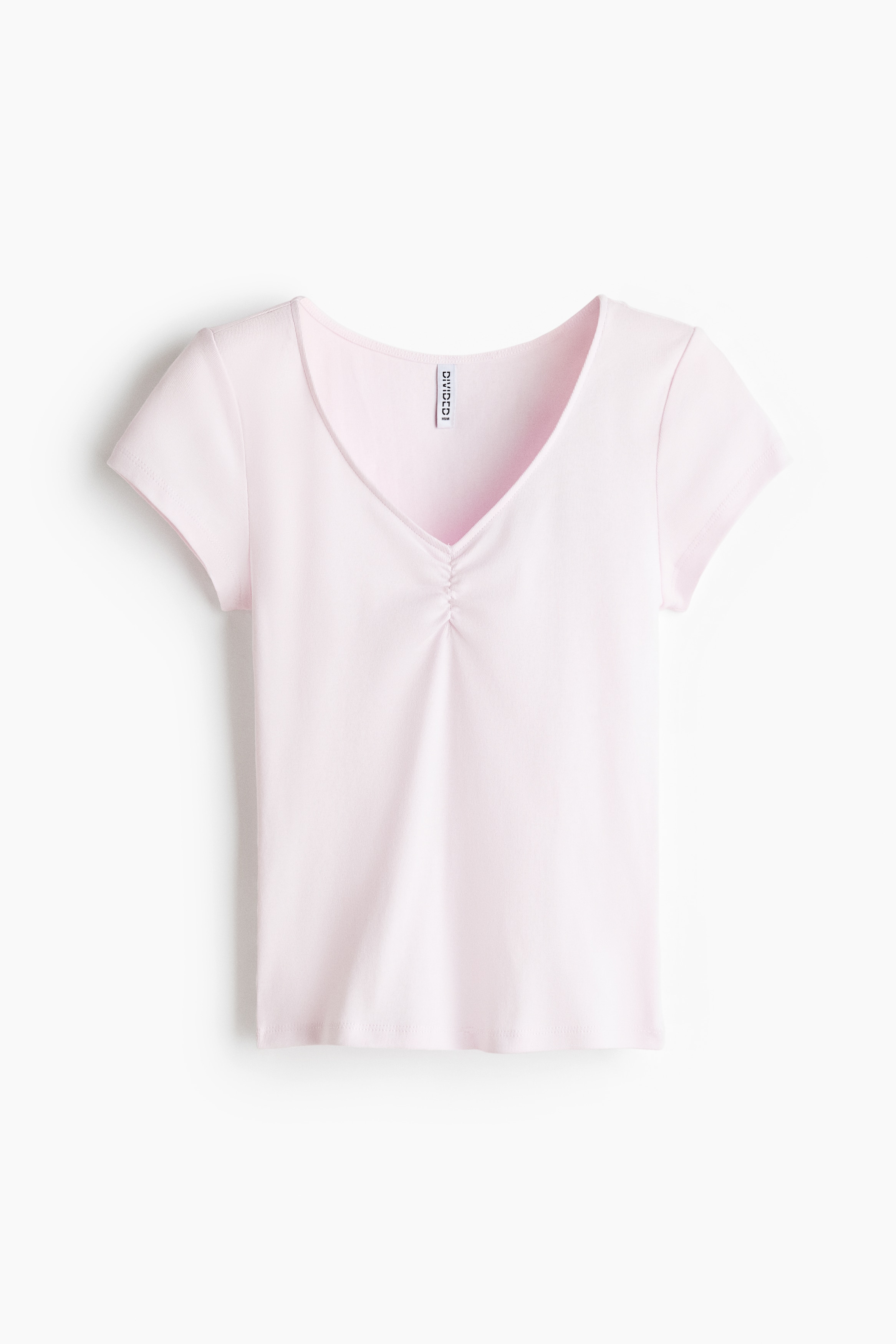 Top côtelé à encolure en V - Rose pâle/Blanc